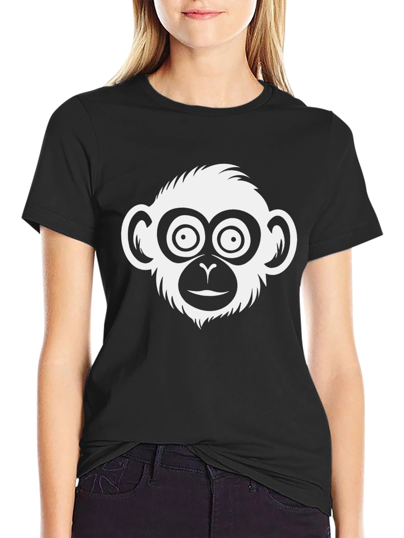 Black Monkey Face Graphic T-Shirt - Casual Black Tee view 2