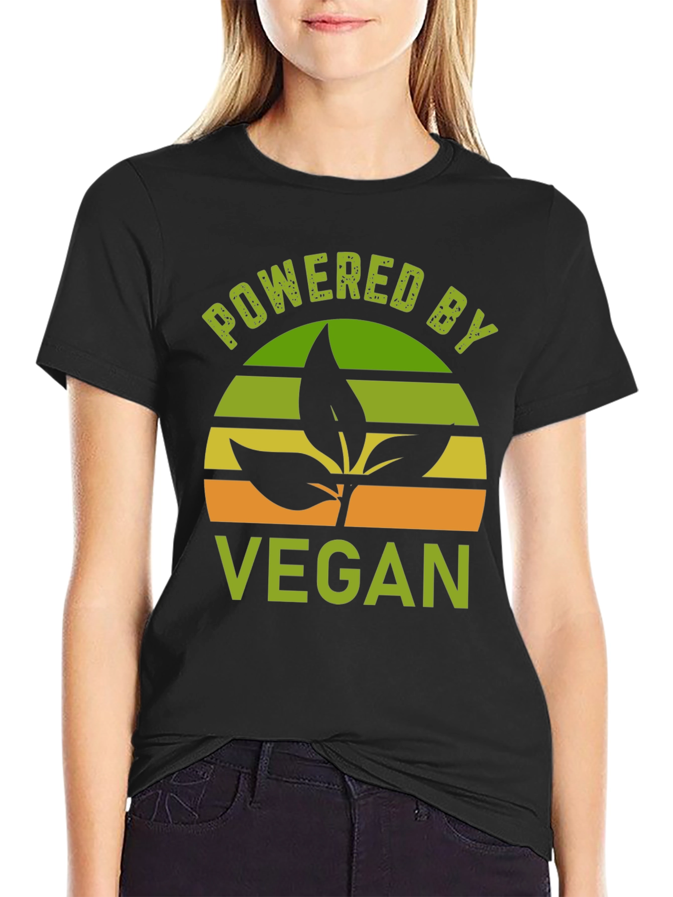 Black Powered By Vegan T-Shirt - Plant Based Lifestyle Tee view 2