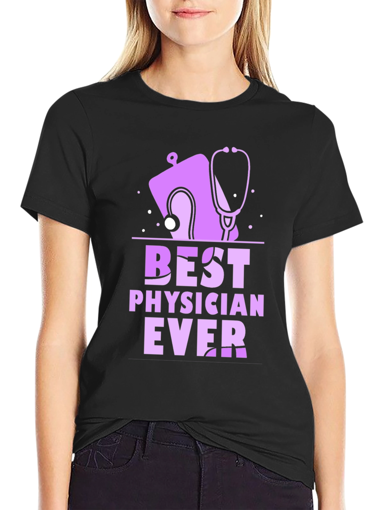 Black Best Physician Ever T-Shirt - Medical Doctor Appreciation Gift view 2