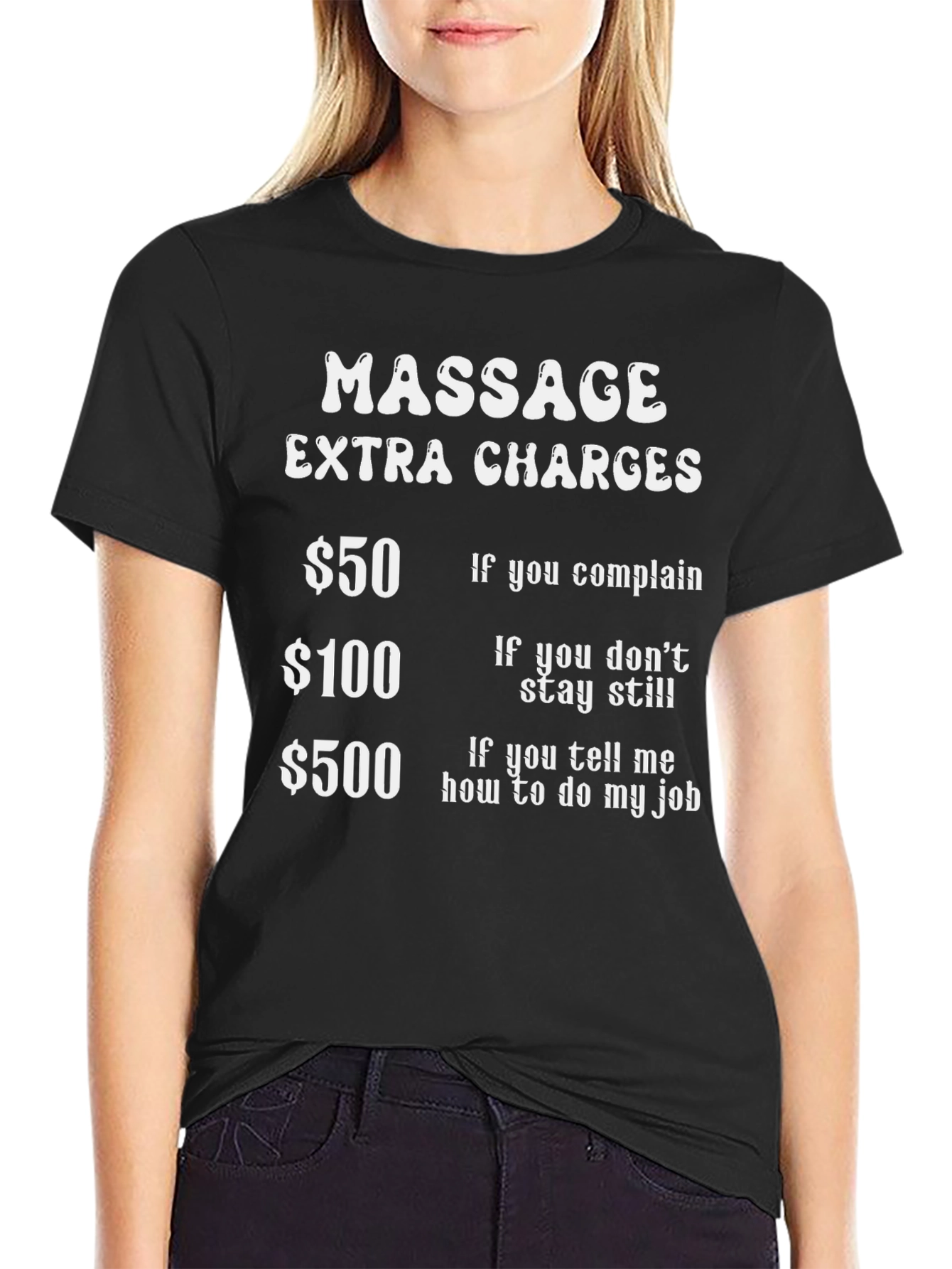 Black Massage Extra Charges Humor T-Shirt view 2
