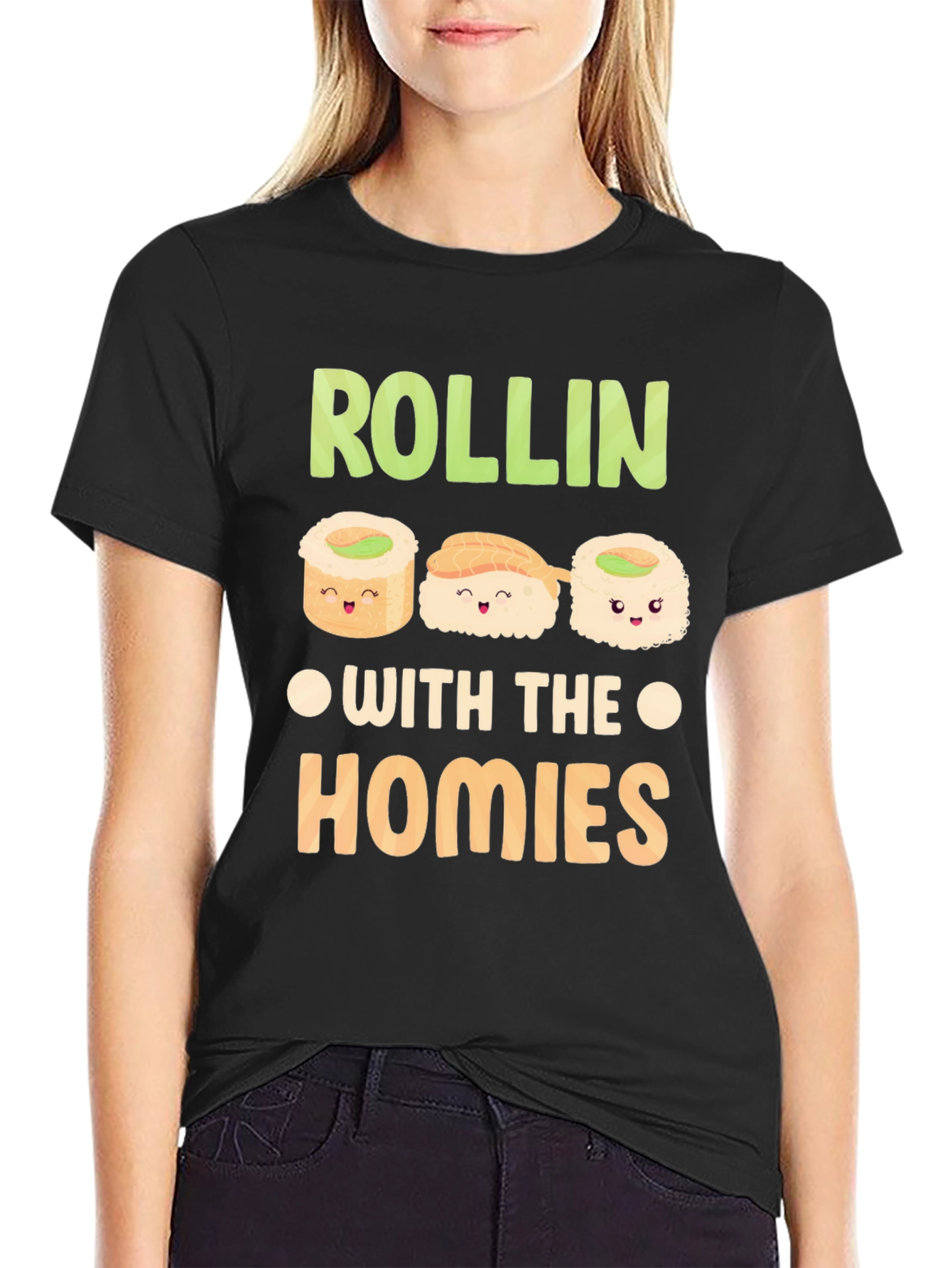 Black Sushi Rollin' with the Homies Graphic Tee view 2