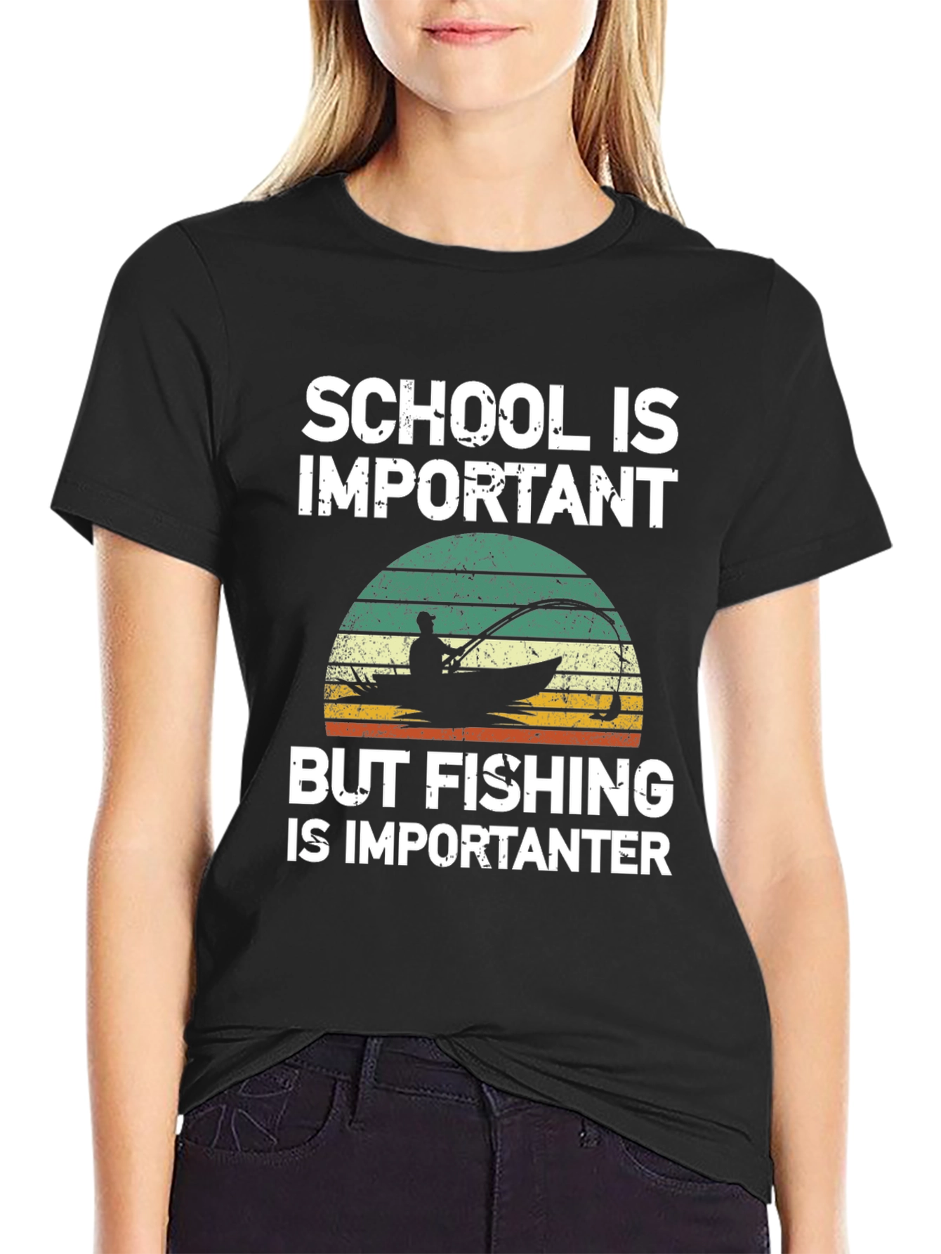 Black School is Important, Fishing is Importanter T-Shirt view 2