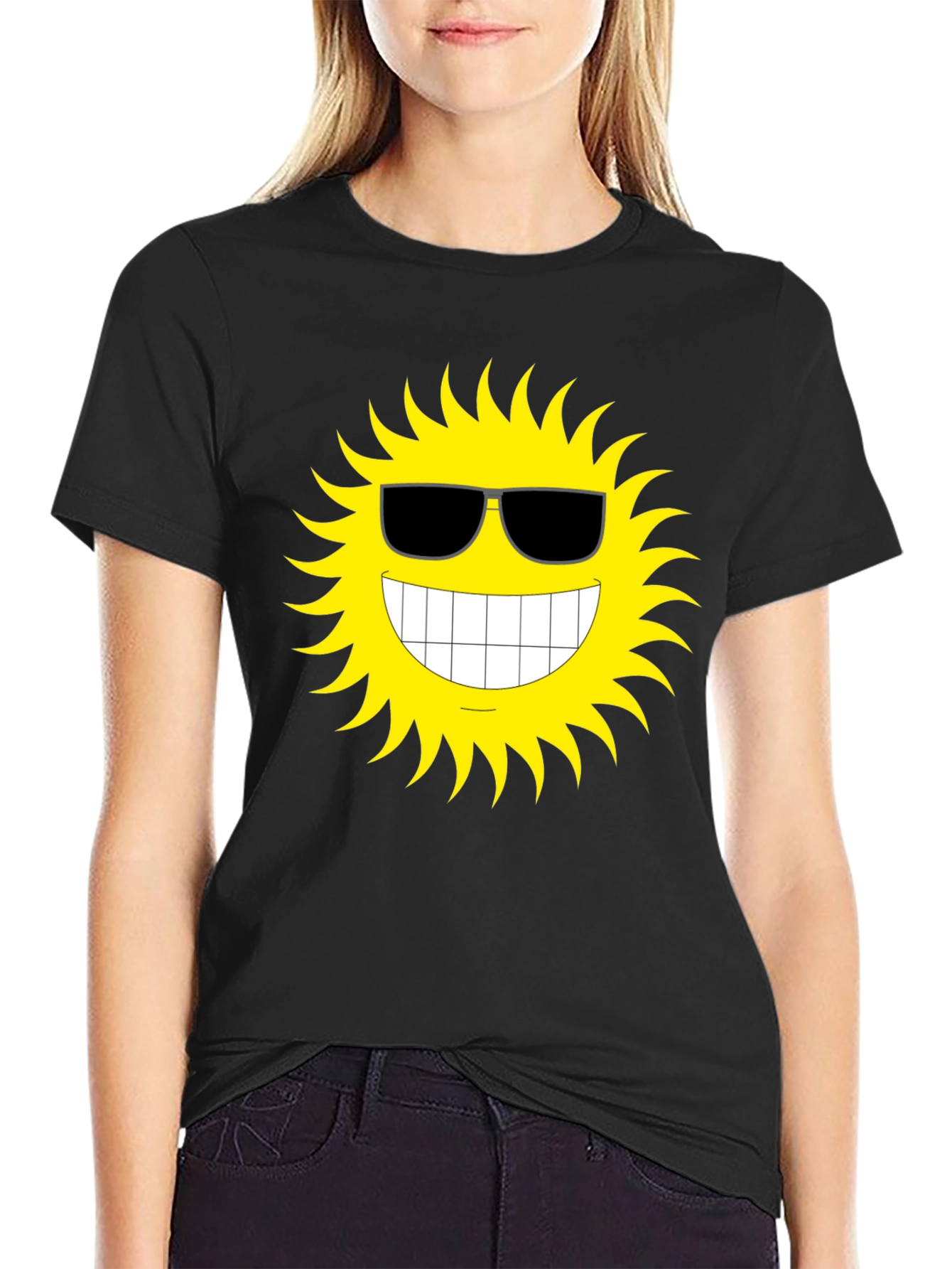 Black Cool Sun Graphic T-Shirt - Black Cotton Tee view 2