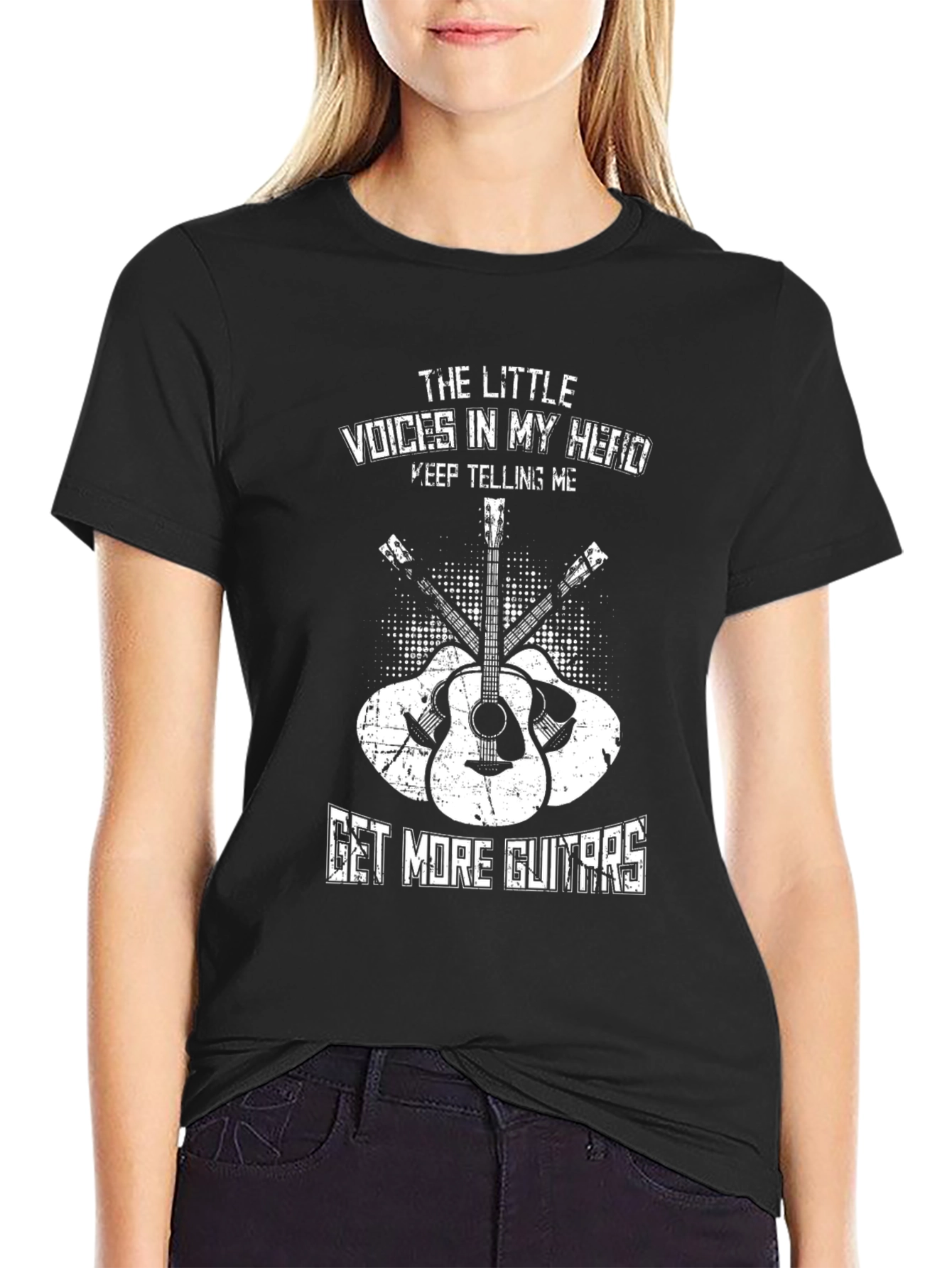 Black Guitar Lover T-Shirt - The Little Voices in My Head view 2