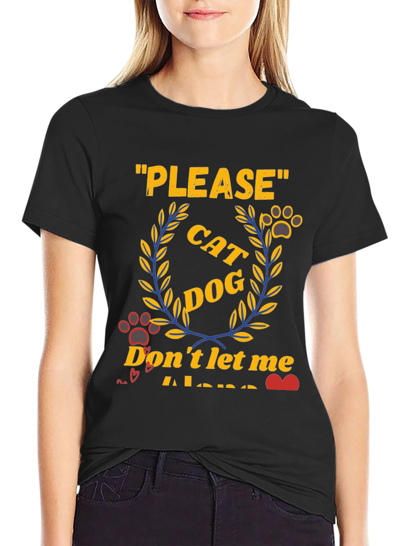 Black Cat Dog Lover T-Shirt - "Please Don't Let Me Alone" view 2