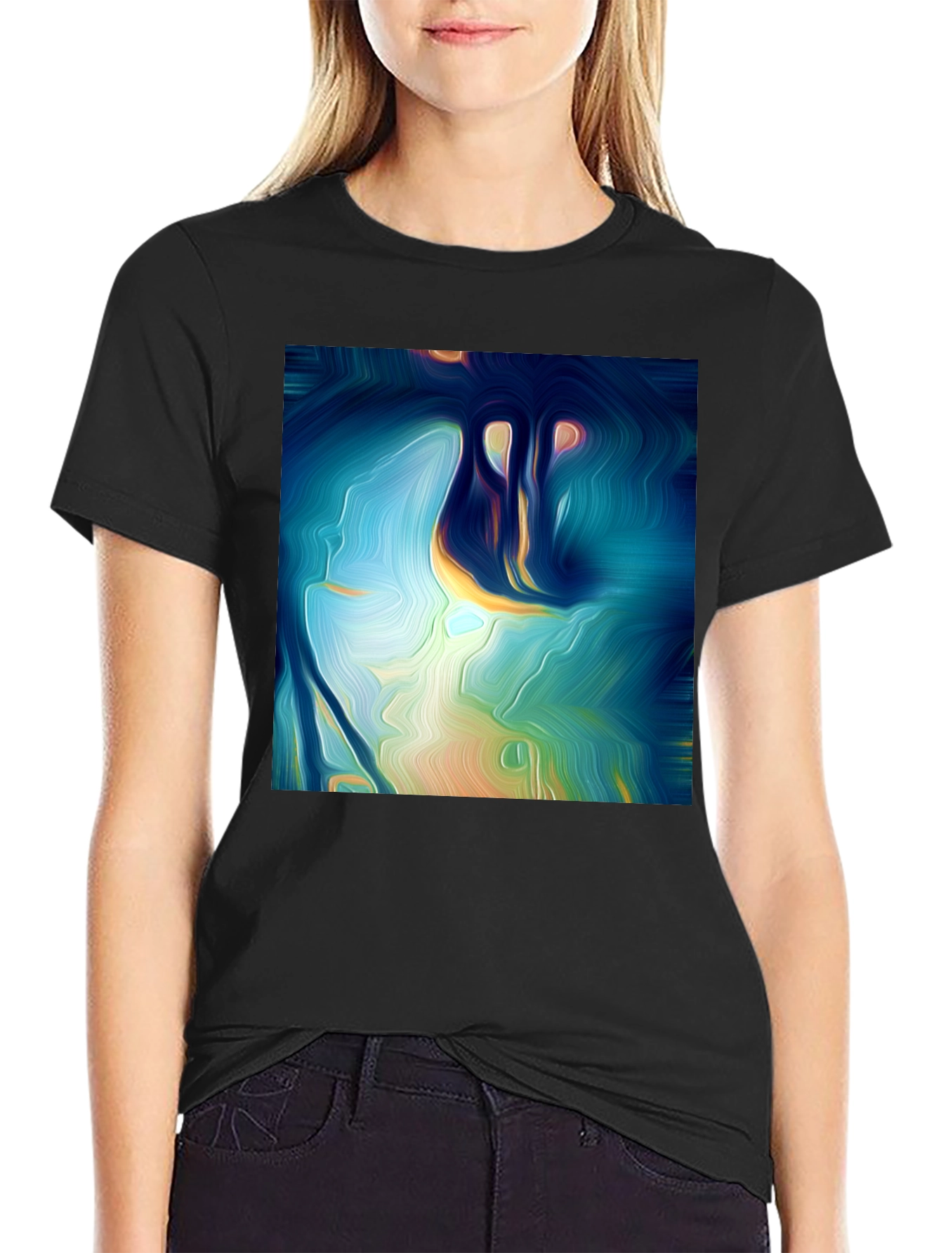 Black Abstract Art Tee: Vivid Design, Soft Cotton, Classic Fit view 2