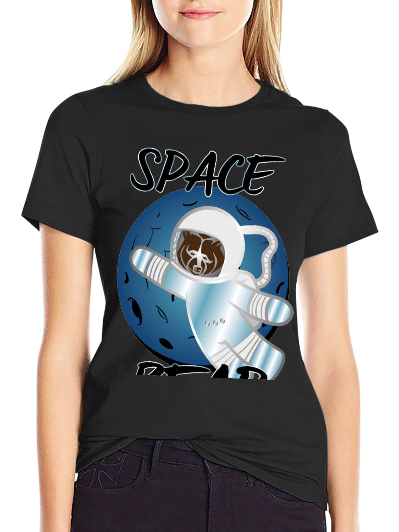 Black Space Bear T-Shirt - Astronaut Adventure view 2