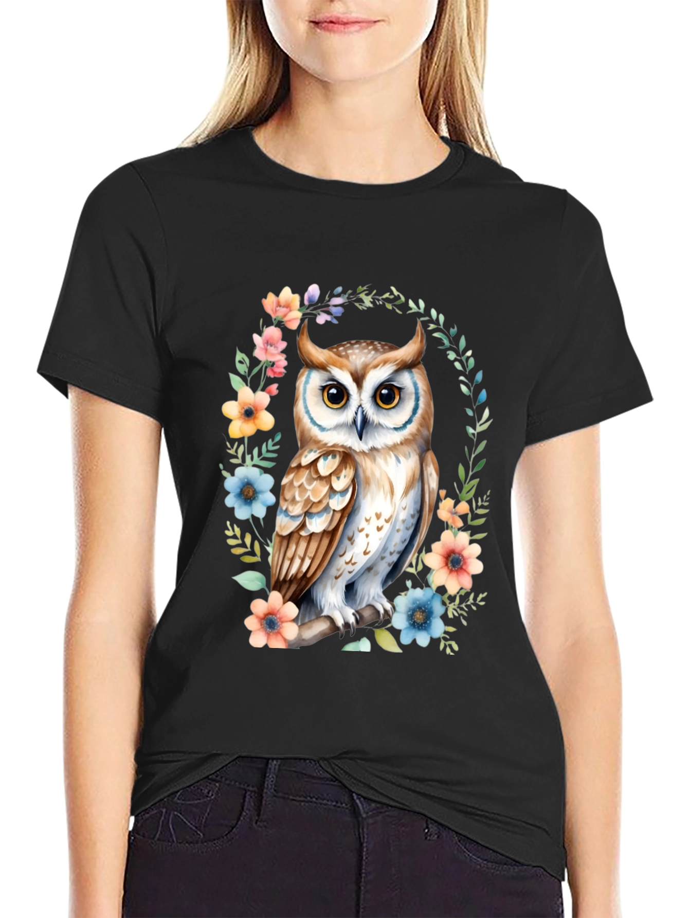 Black Owl Floral Graphic Tee view 2