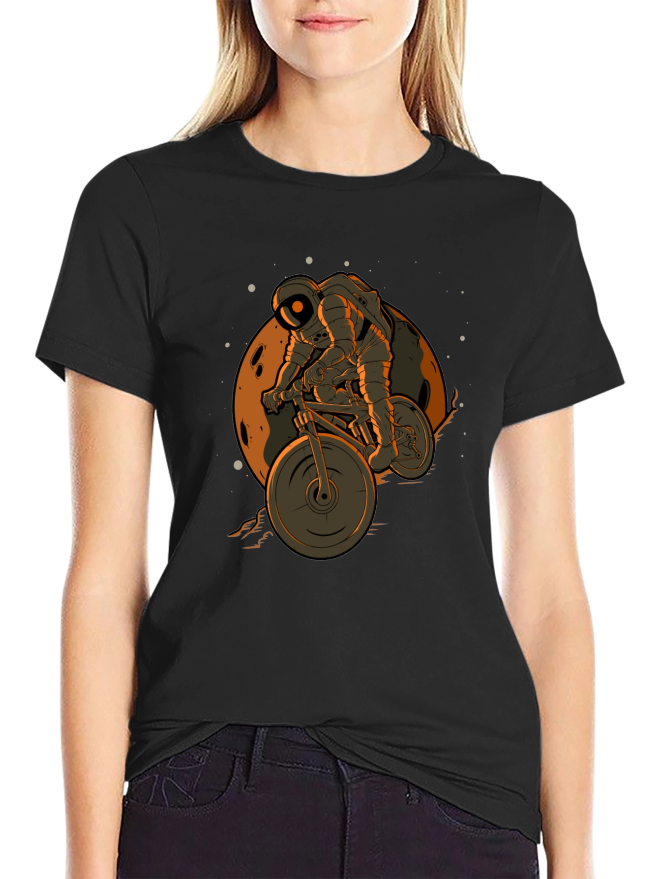 Black Astronaut Biking on the Moon T-Shirt view 2