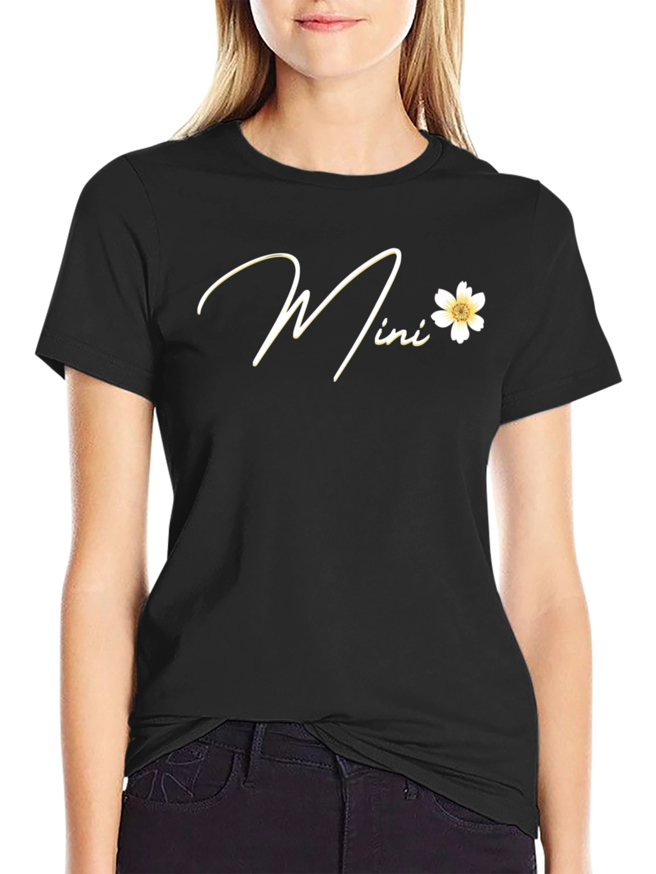 Black Mini Flower Graphic Black T-Shirt view 2