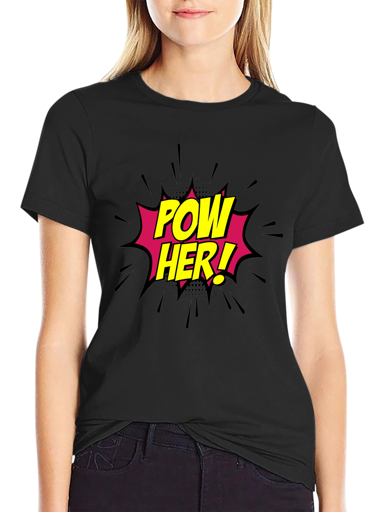 Black Pow Her! Black Graphic Tee - Comic Book Style view 2