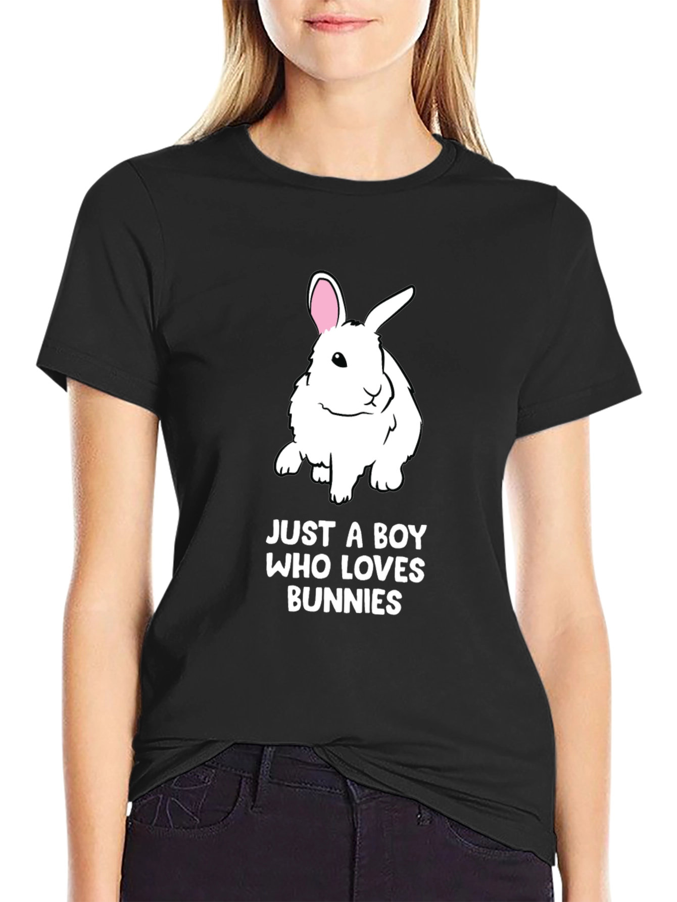 Black Just A Boy Who Loves Bunnies T-Shirt view 2