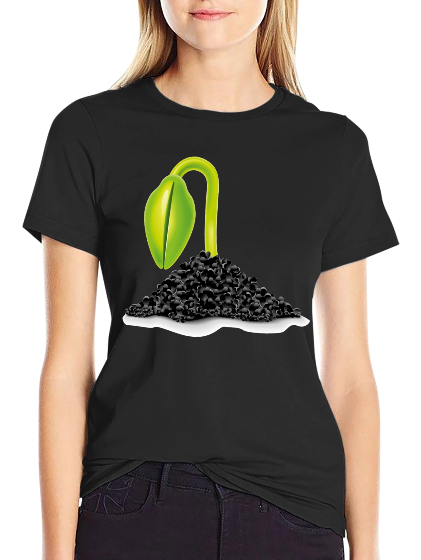 Black Sprout Graphic Tee - Black Cotton Blend T-Shirt view 2