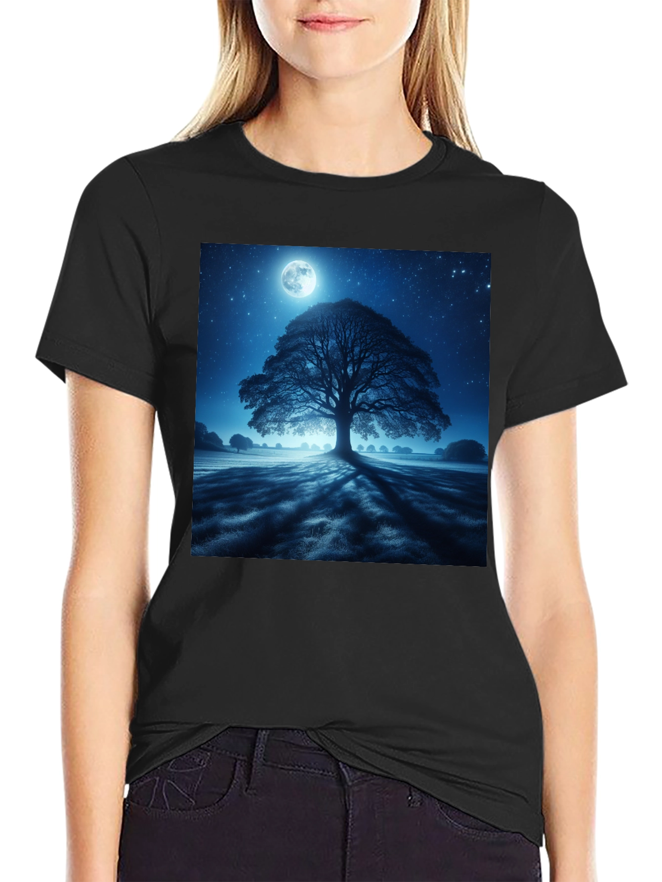 Black Moonlit Tree Graphic Tee view 2