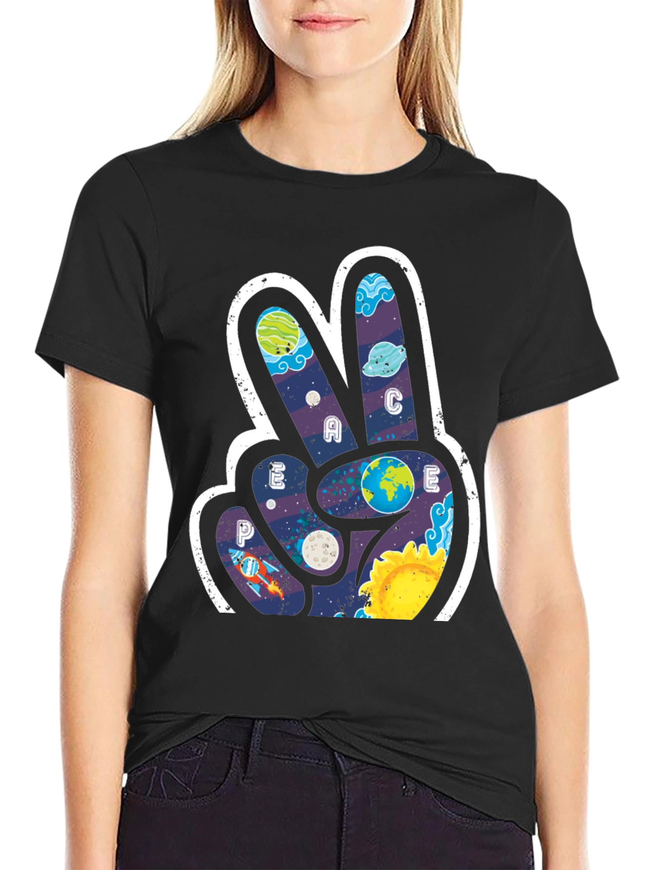 Black Peace Sign Galaxy T-Shirt view 2