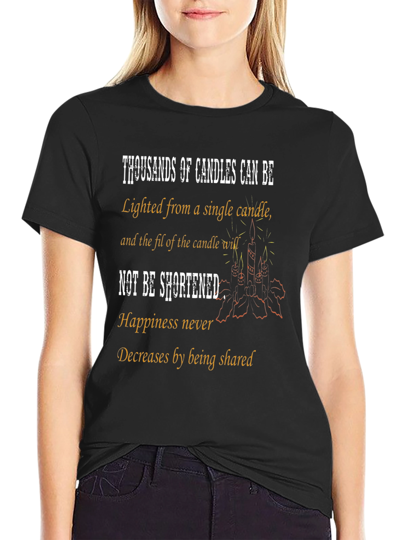 Black Inspirational Candle T-Shirt - Happiness Quote Tee view 2