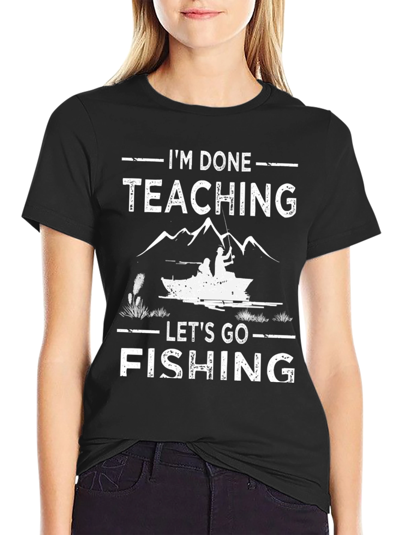 Black I'm Done Teaching Let's Go Fishing T-Shirt view 2