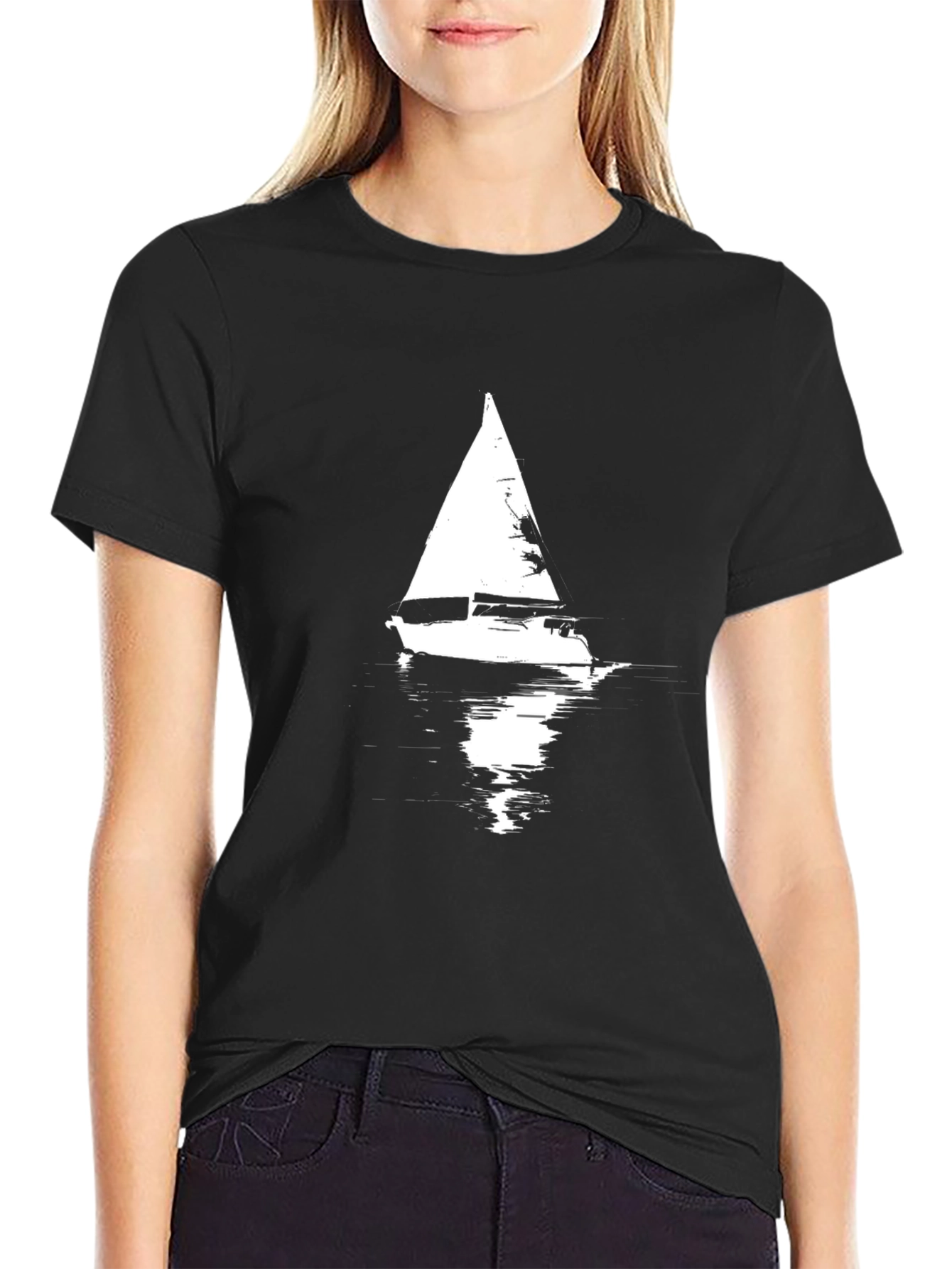 Black Sailboat Graphic Tee - Black Cotton T-Shirt view 2