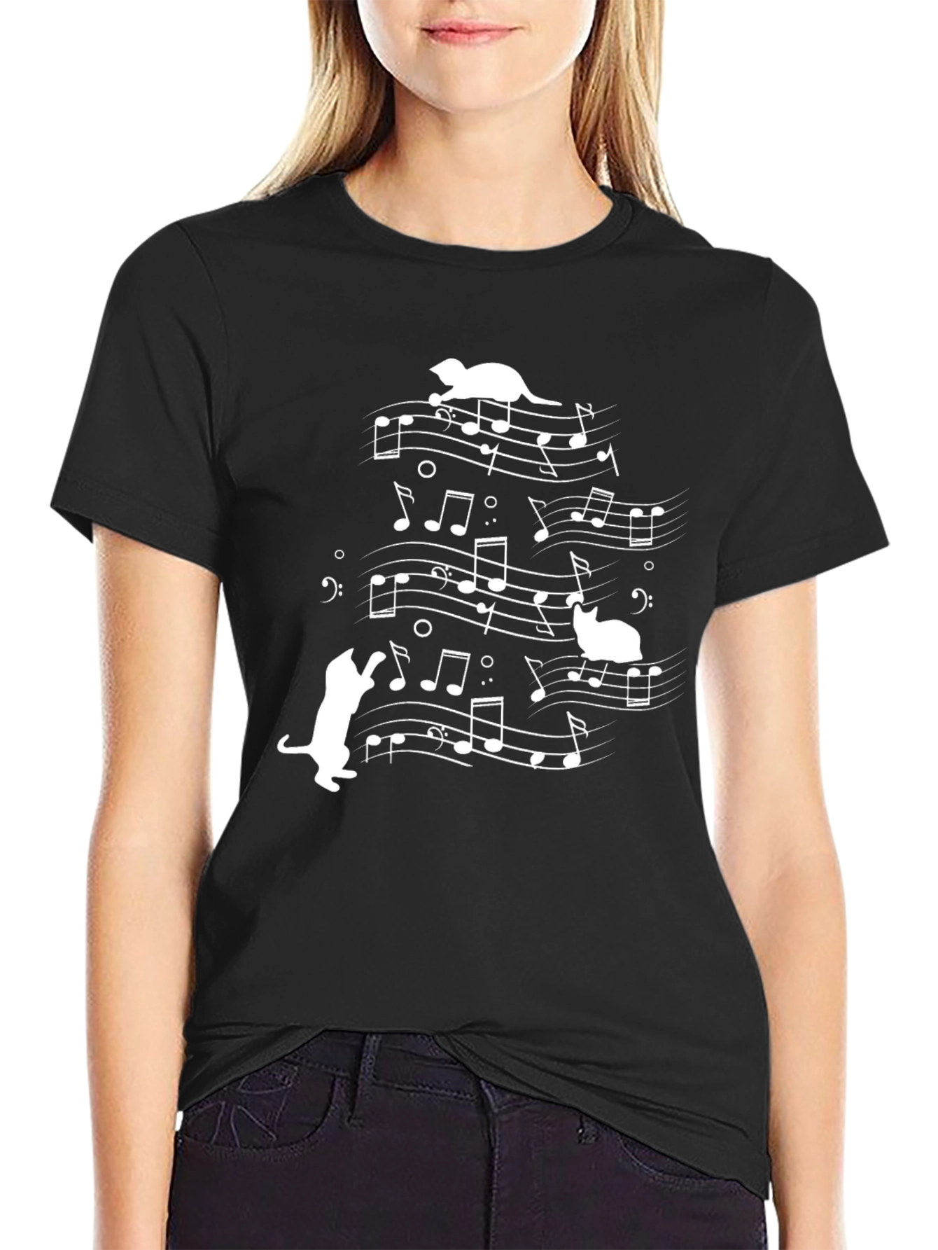 Black Musical Cats Graphic Tee - Black Cotton view 2