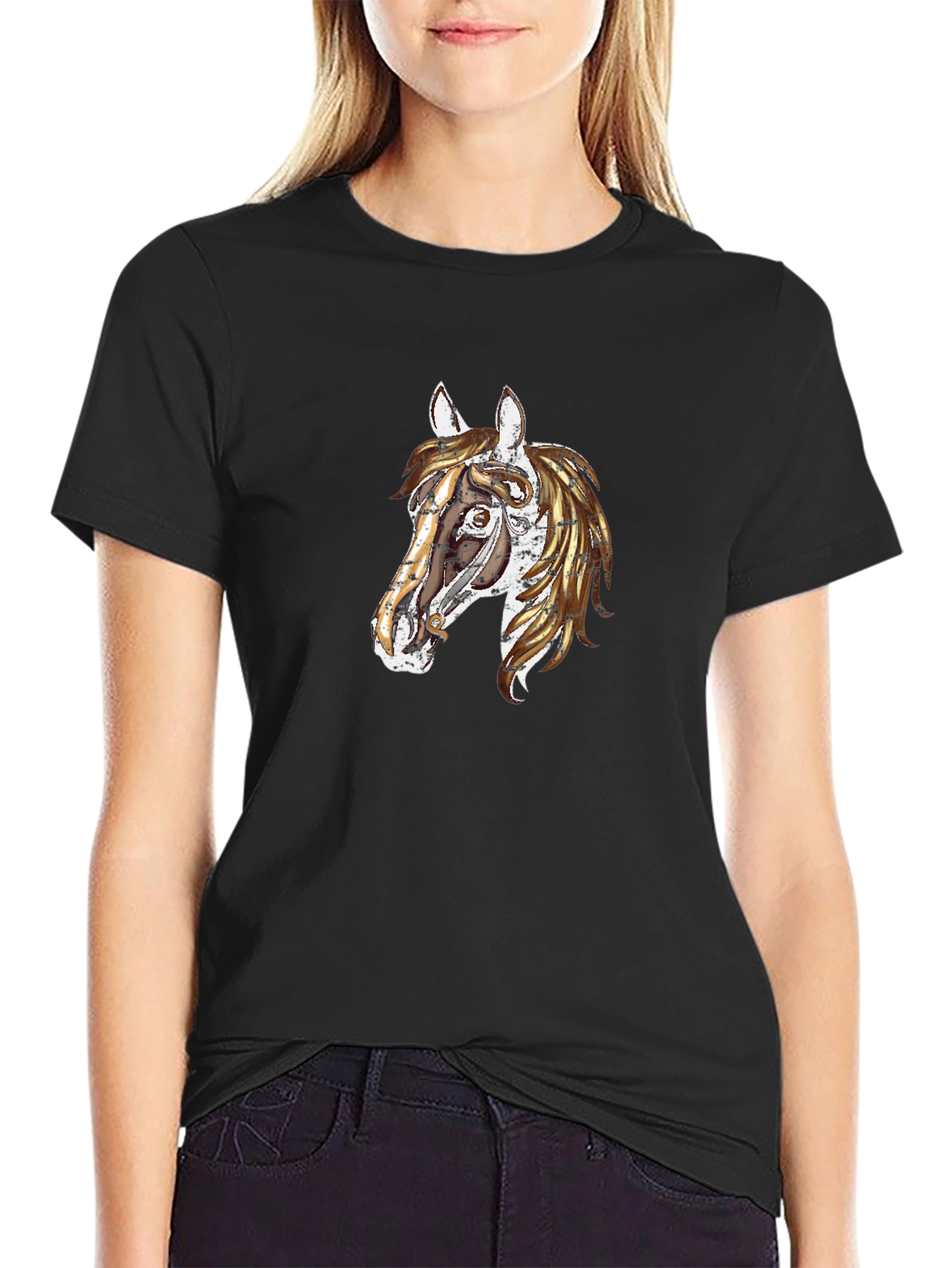 Black Horse Graphic Tee - Unique Animal Design T-Shirt view 2