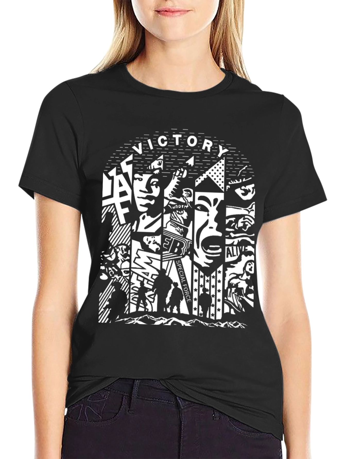 Black Victory Special Force Graphic Print T-Shirt view 2