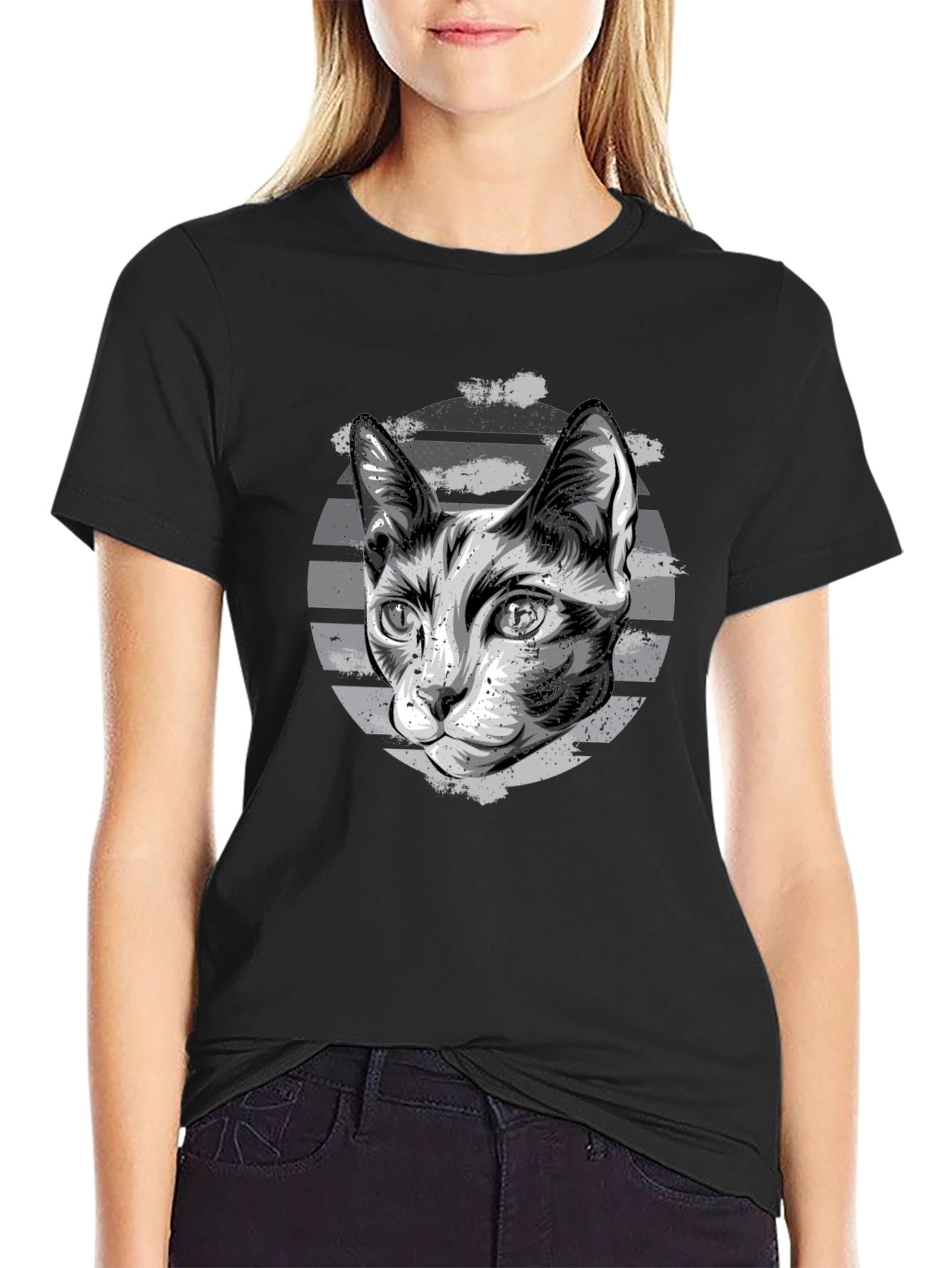 Black Cool Cat Graphic T-Shirt view 2