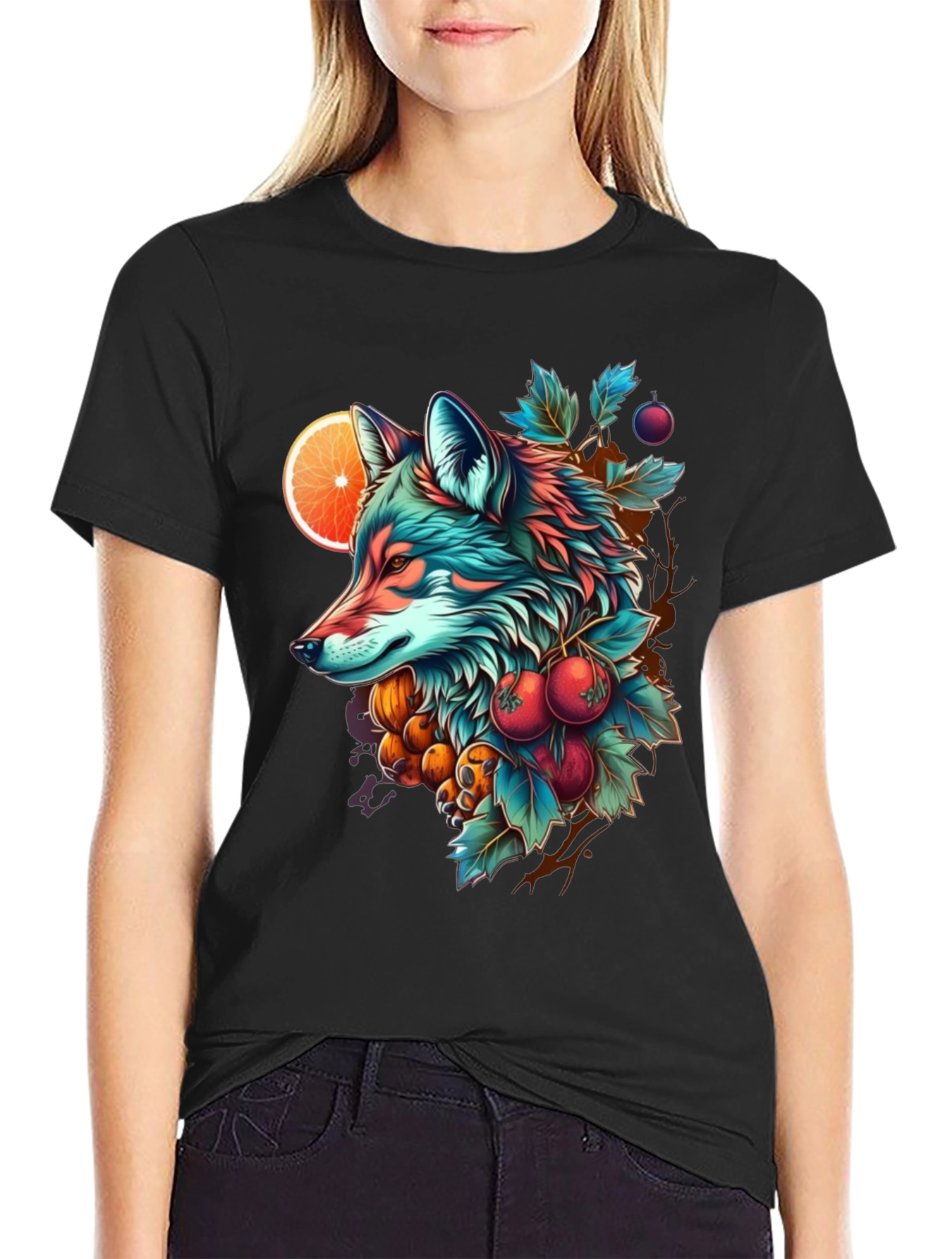 Black Vibrant Fox Graphic Tee - Unique Art Design view 2