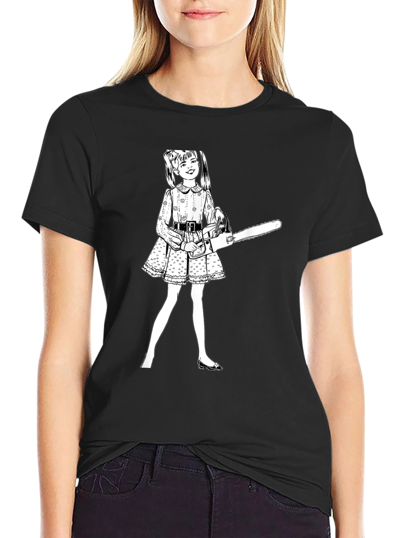 Black Chainsaw Girl Graphic Tee - Edgy Humor view 2