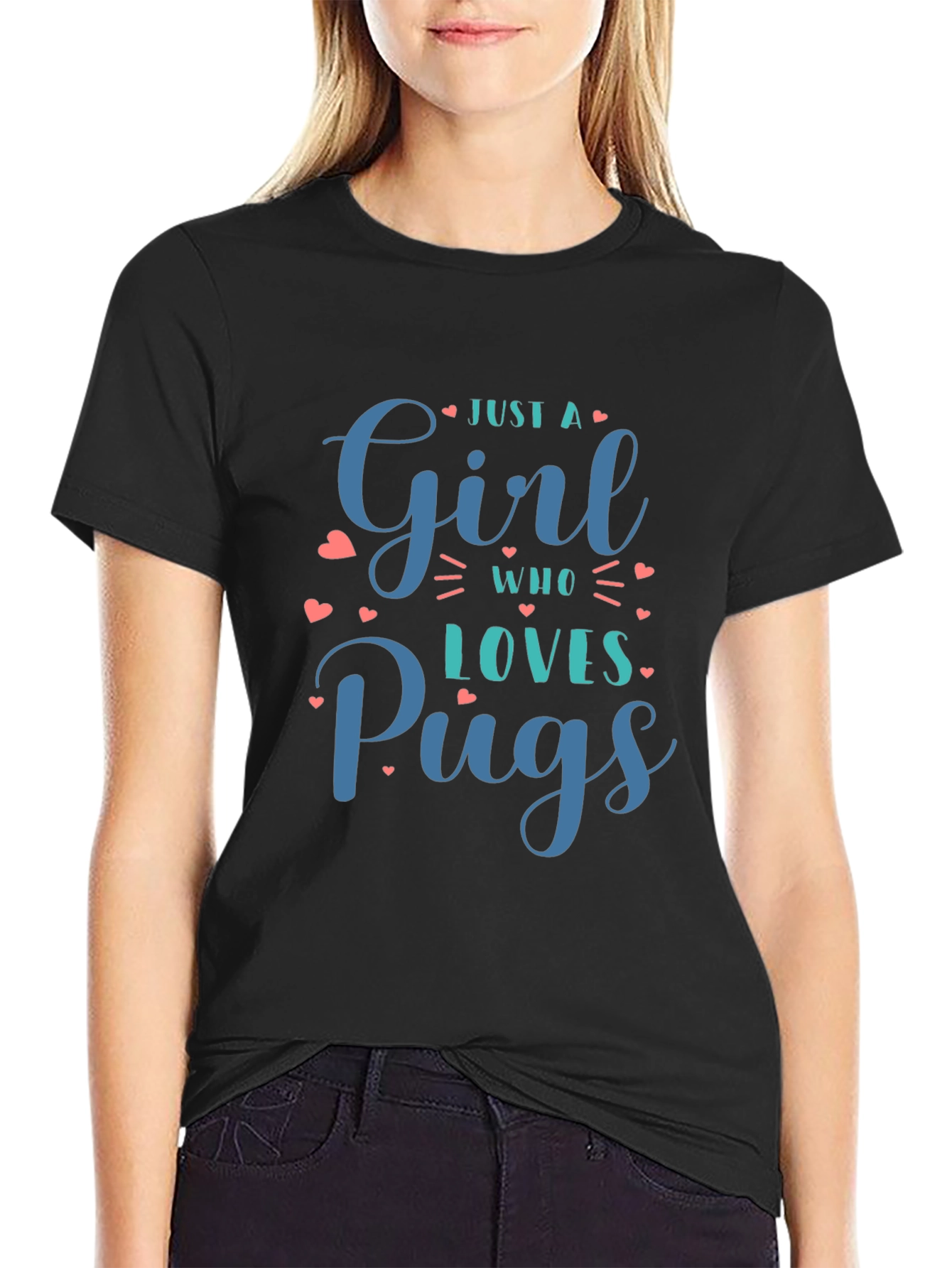 Black Just A Girl Who Loves Pugs Black T-Shirt view 2