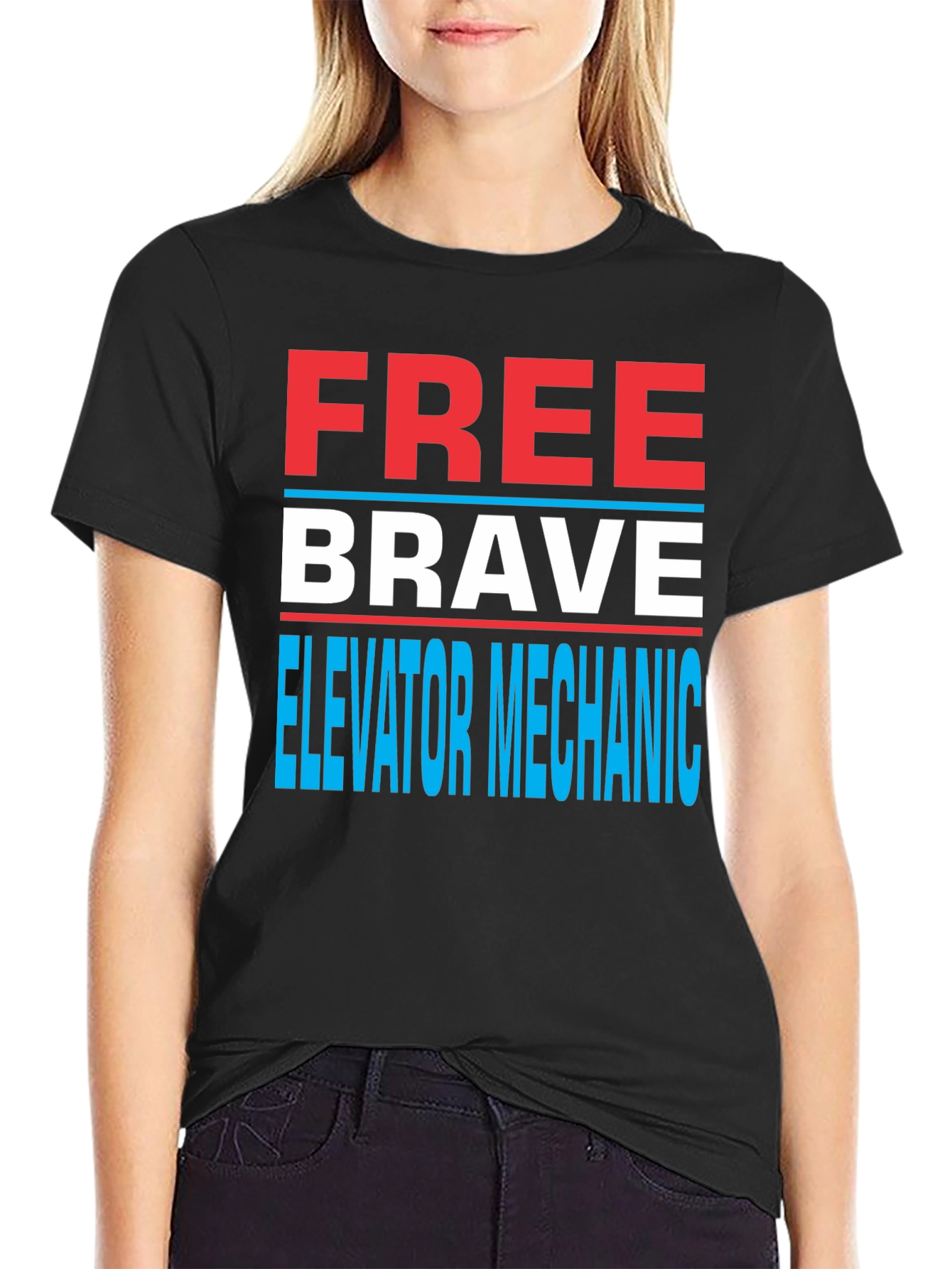 Black Funny Elevator Mechanic T-Shirt - Free Brave Elevator Mechanic view 2