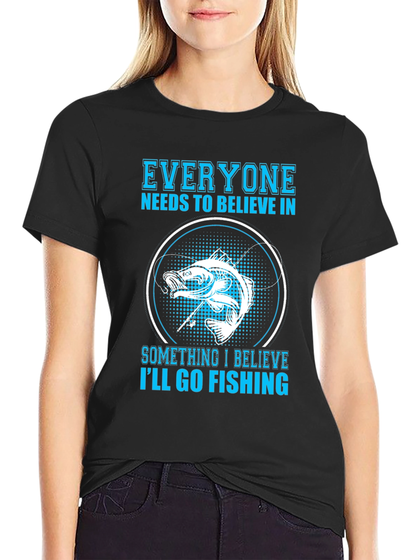 Black Fishing Belief T-Shirt - Everyone Needs To Believe! view 2