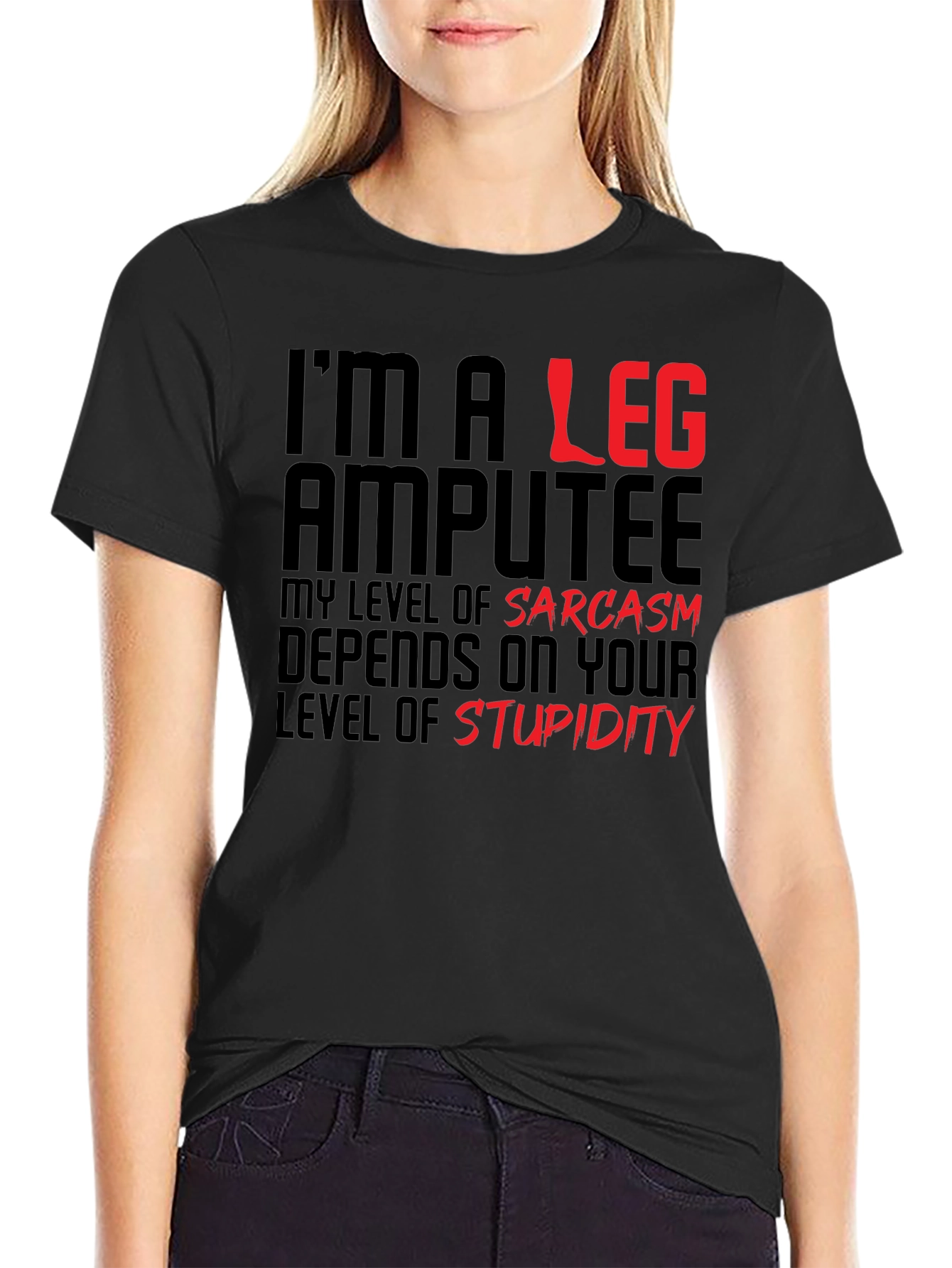 Black Sarcastic Leg Amputee Graphic Tee view 2