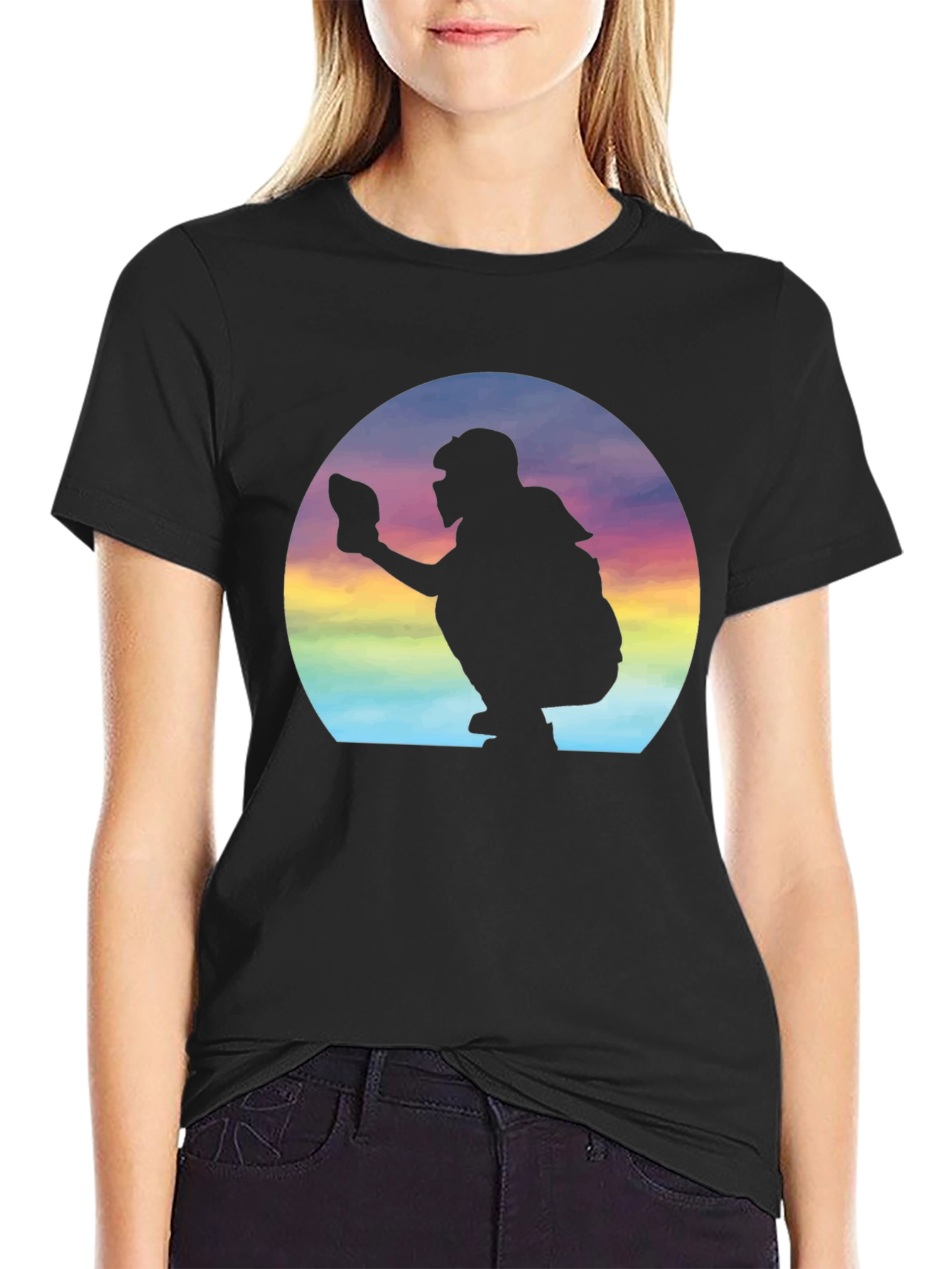 Black Baseball Catcher Silhouette Graphic Tee view 2
