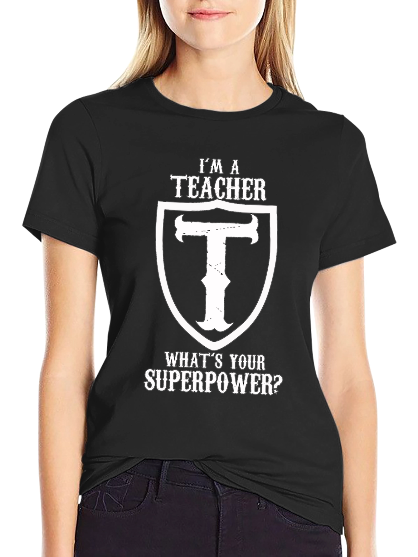 Black I'm A Teacher What's Your Superpower Black T-Shirt view 2