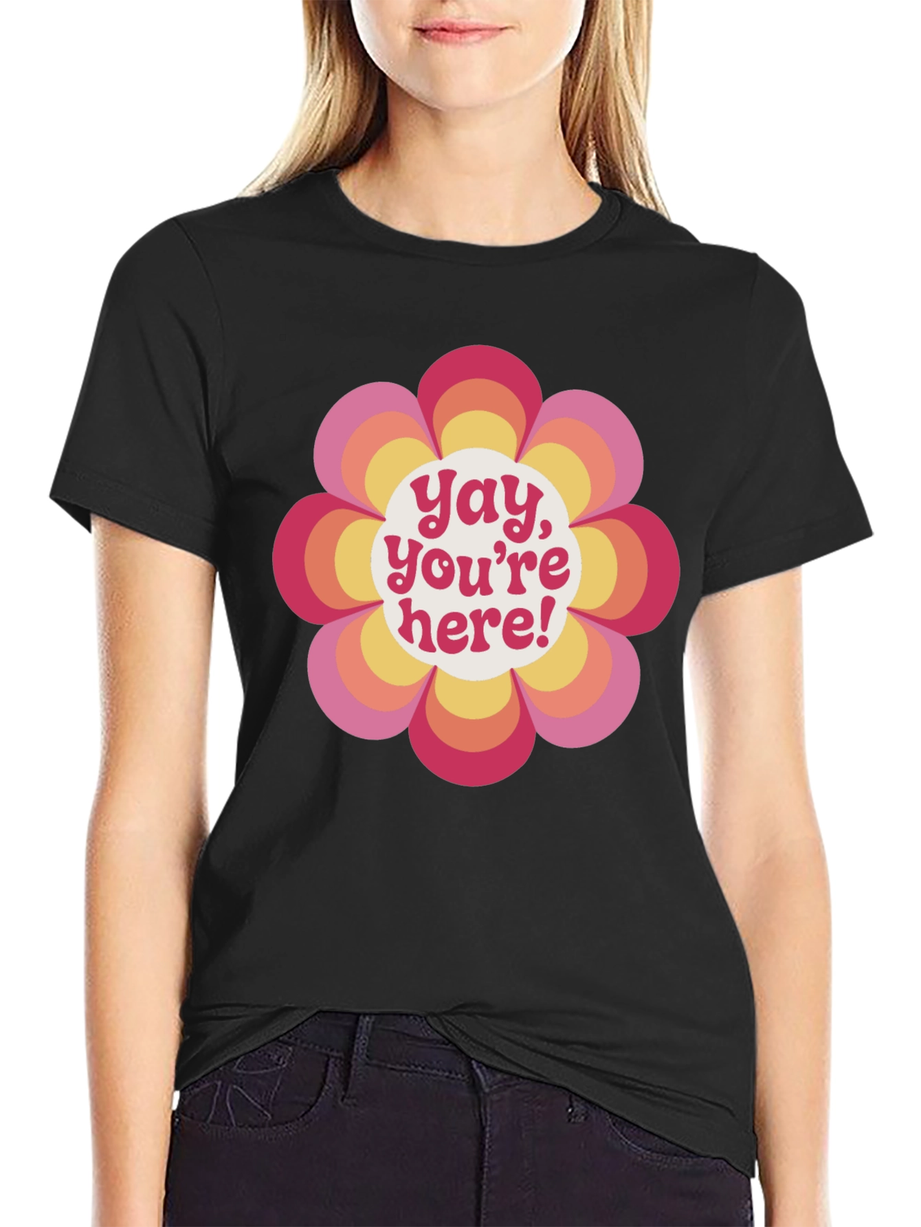 Black Retro Flower Power Graphic Tee - Yay, You're Here! view 2