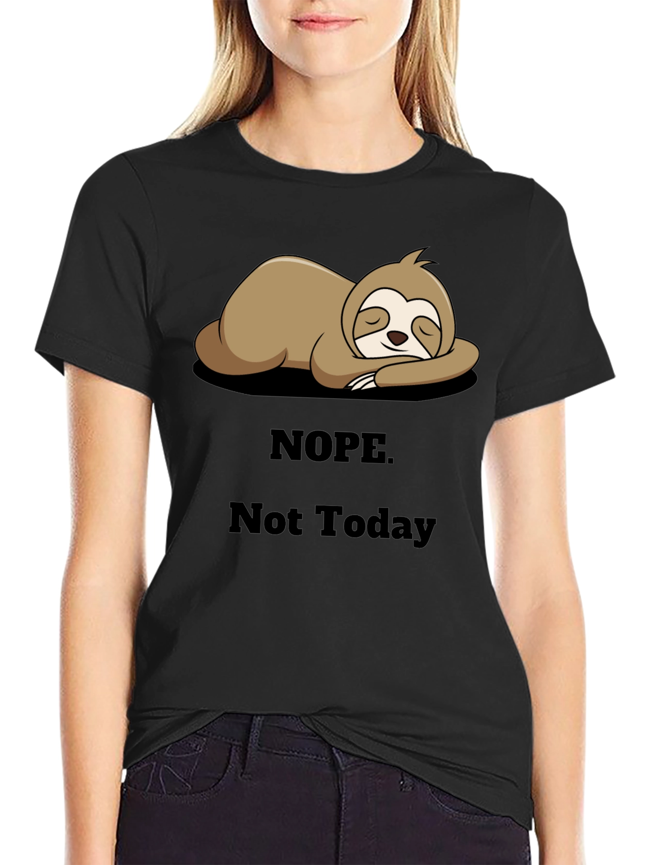 Black Nope Not Today Sloth Graphic Black T-Shirt view 2