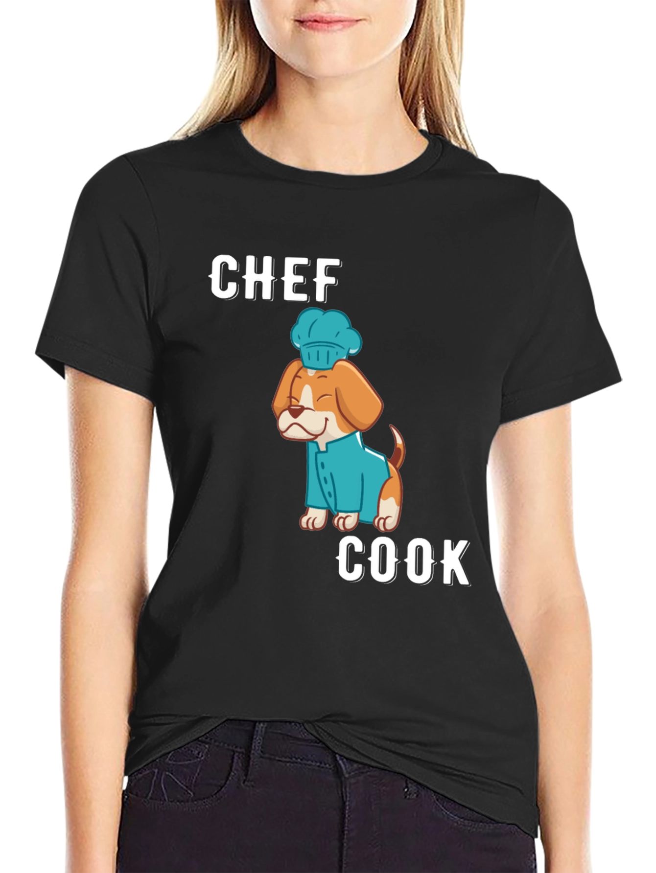 Black Chef Cook Dog T-Shirt - Cute Culinary Apparel view 2