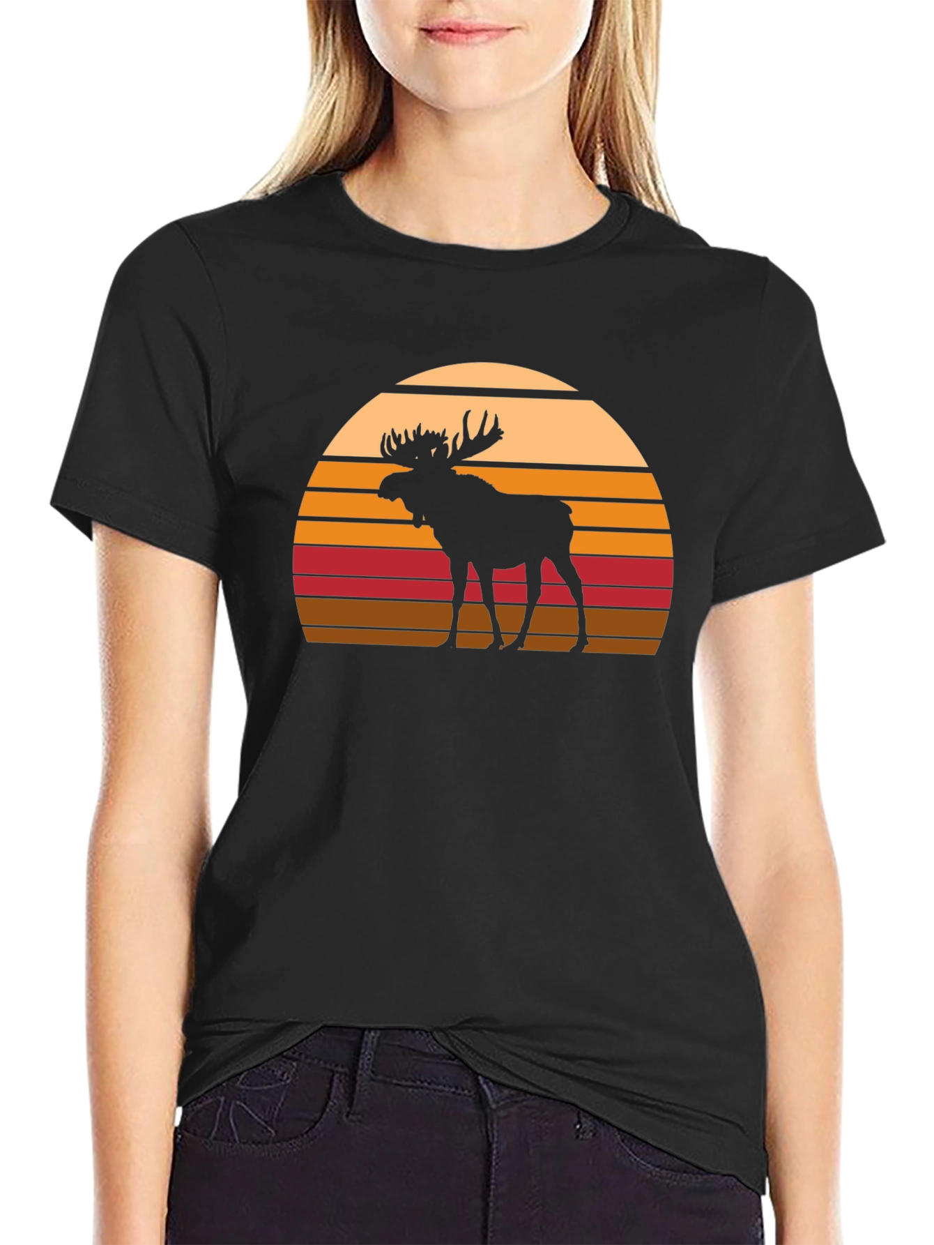 Black Moose Silhouette Sunset Graphic T-Shirt view 2