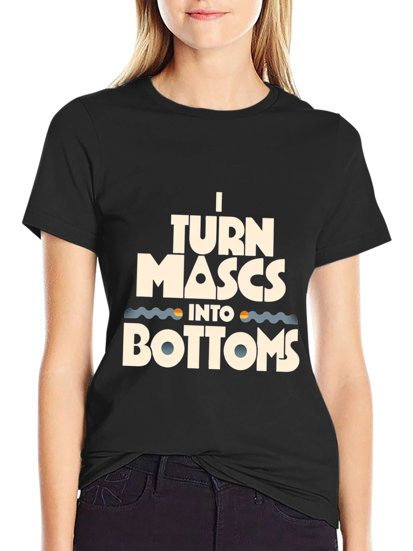 Black I Turn Mascs Into Bottoms Graphic Tee - Black Cotton T-Shirt view 2