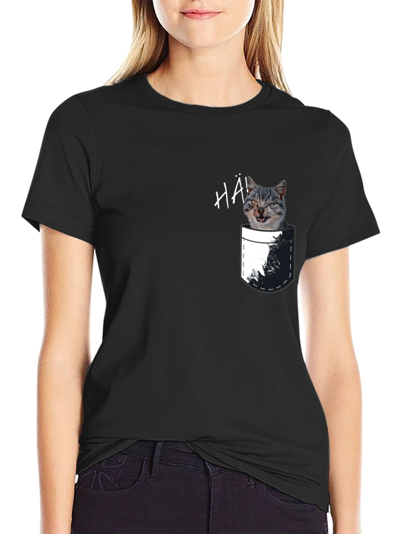 Black Cat Pocket T-Shirt - Funny Graphic Tee view 2