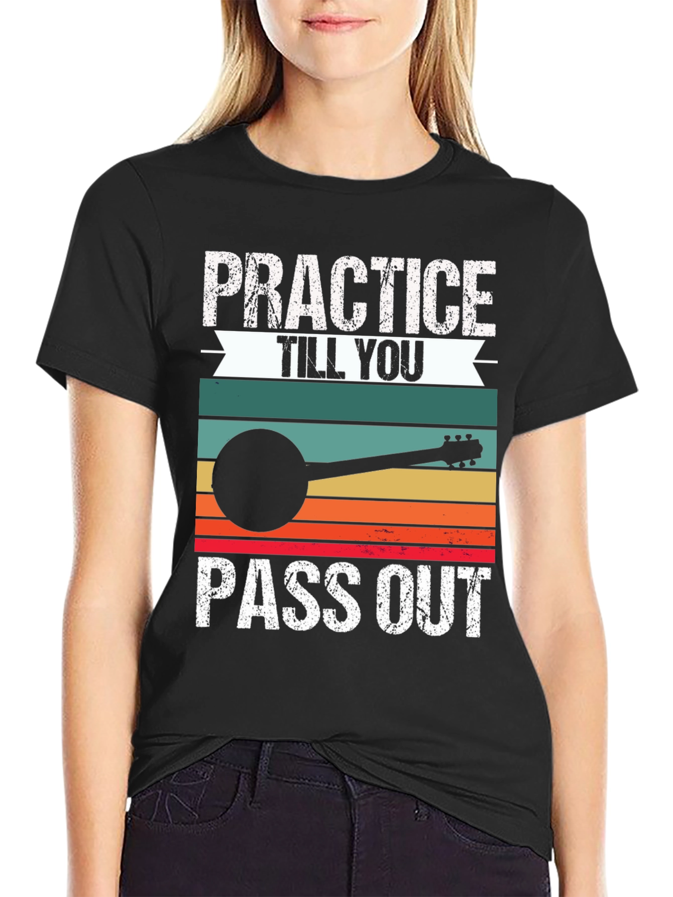 Black Practice Till You Pass Out Banjo T-Shirt view 2