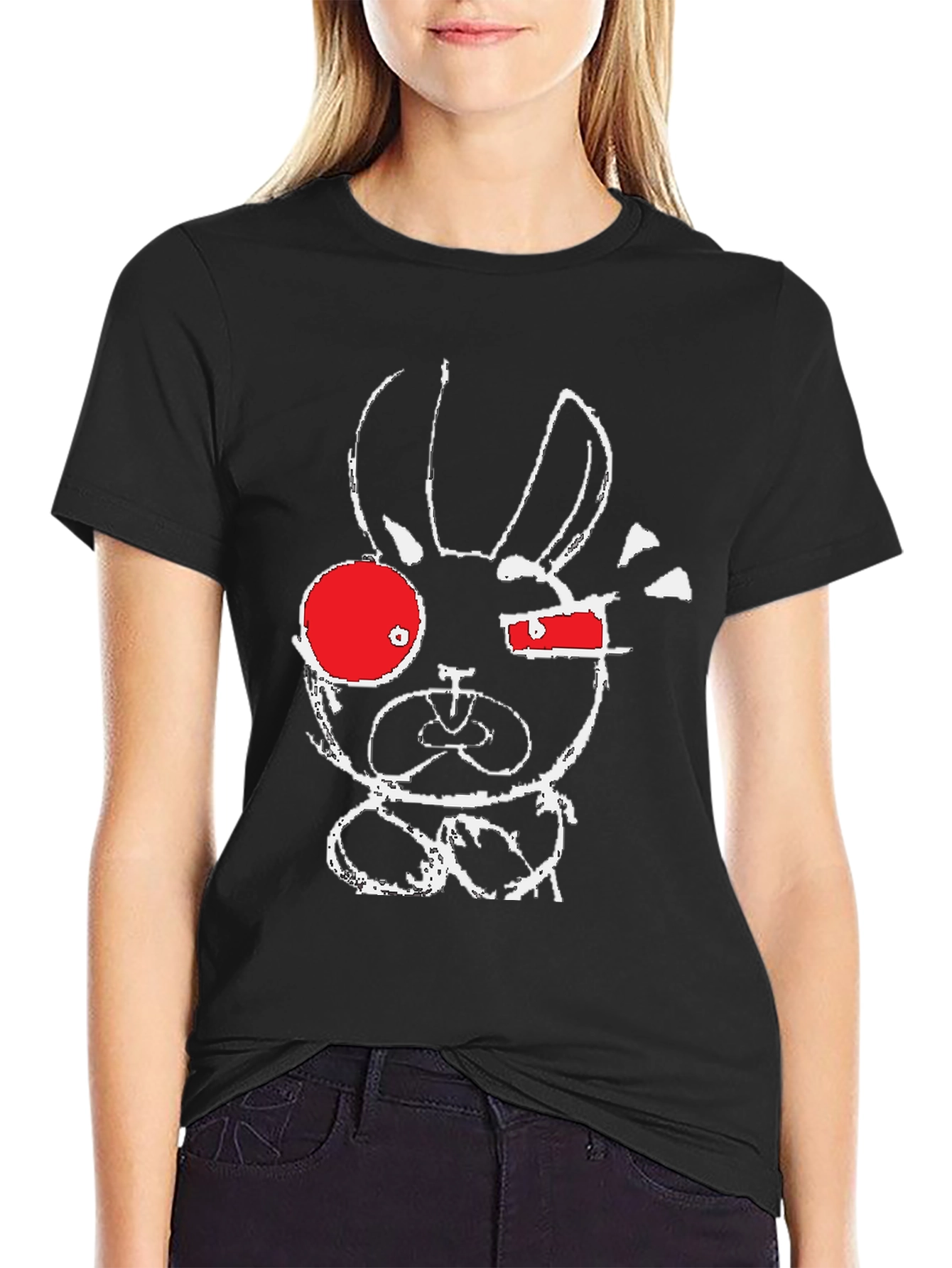 Black Abstract Bunny Graphic T-Shirt view 2