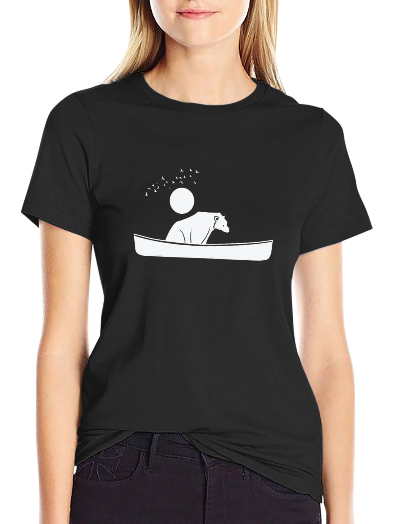 Black Bear in Canoe Graphic Tee - Black Cotton T-Shirt view 2