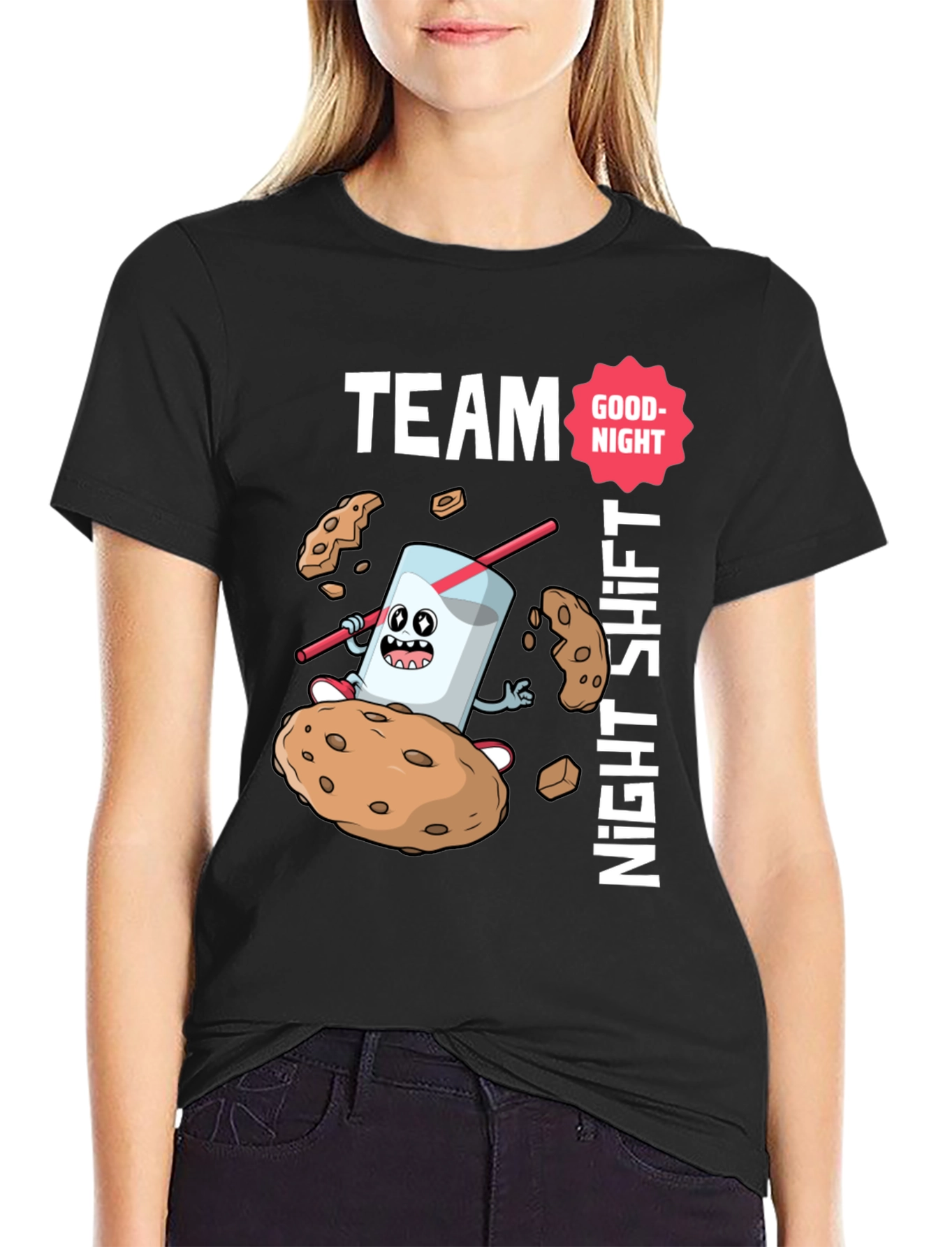 Black Team Night Shift Cookie & Milk T-Shirt view 2
