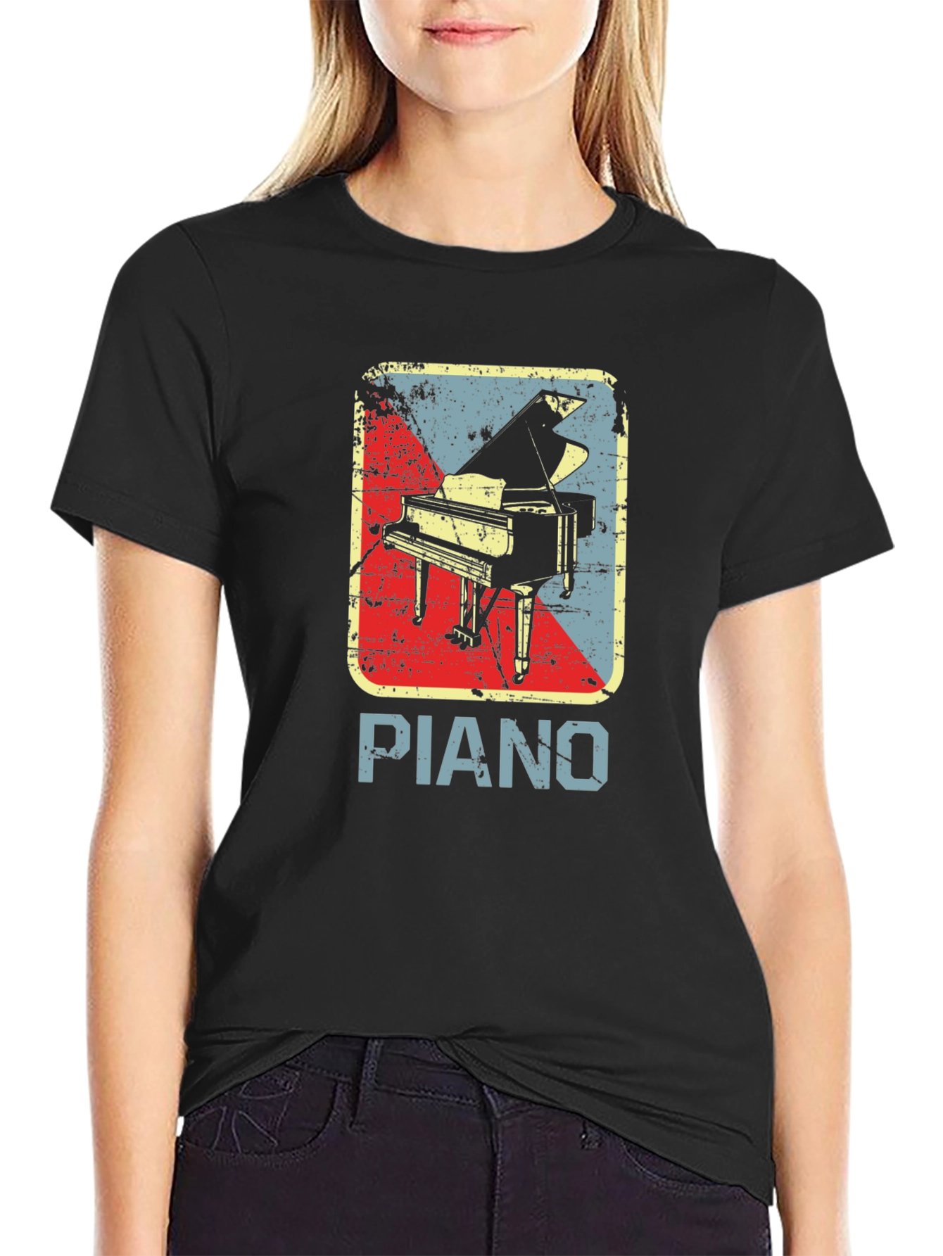 Black Vintage Piano Graphic T-Shirt - Retro Music Lover Tee view 2