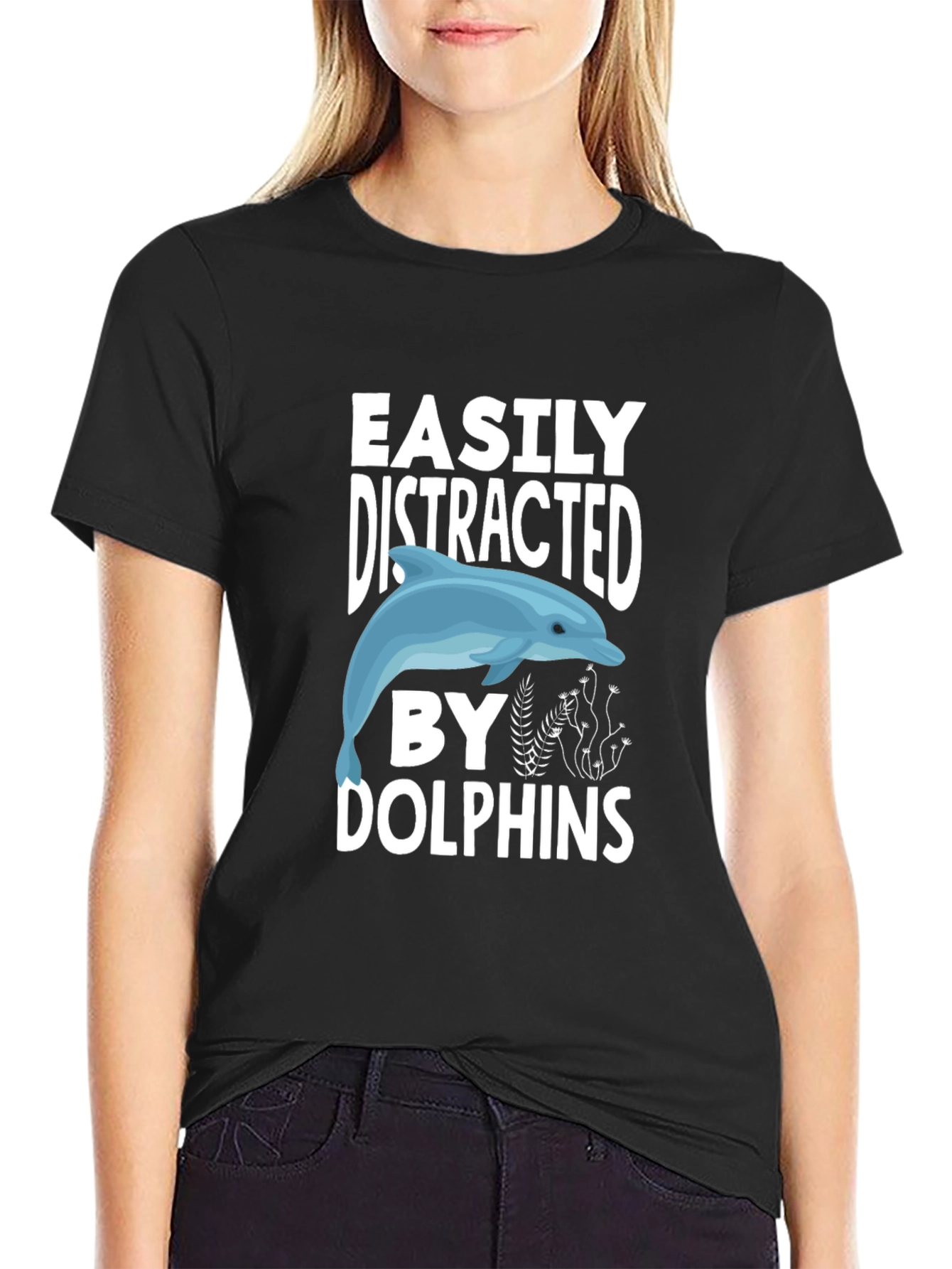 Black Easily Distracted by Dolphins Graphic Tee view 2