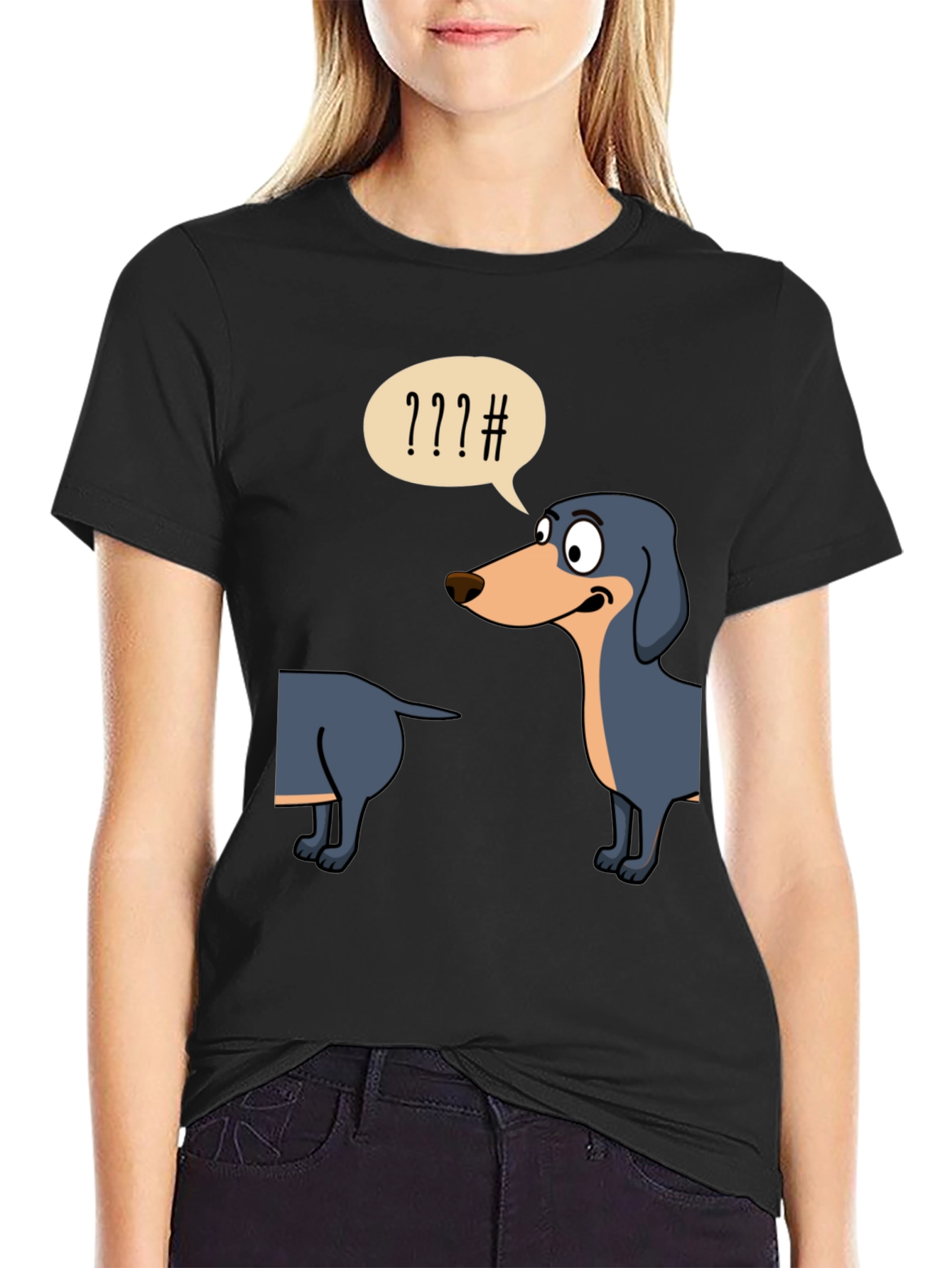 Black Funny Dachshund T-Shirt view 2