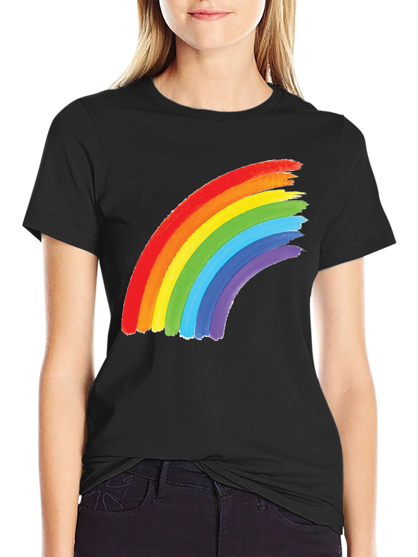 Black Rainbow Graphic Tee - Black Cotton Blend Shirt view 2