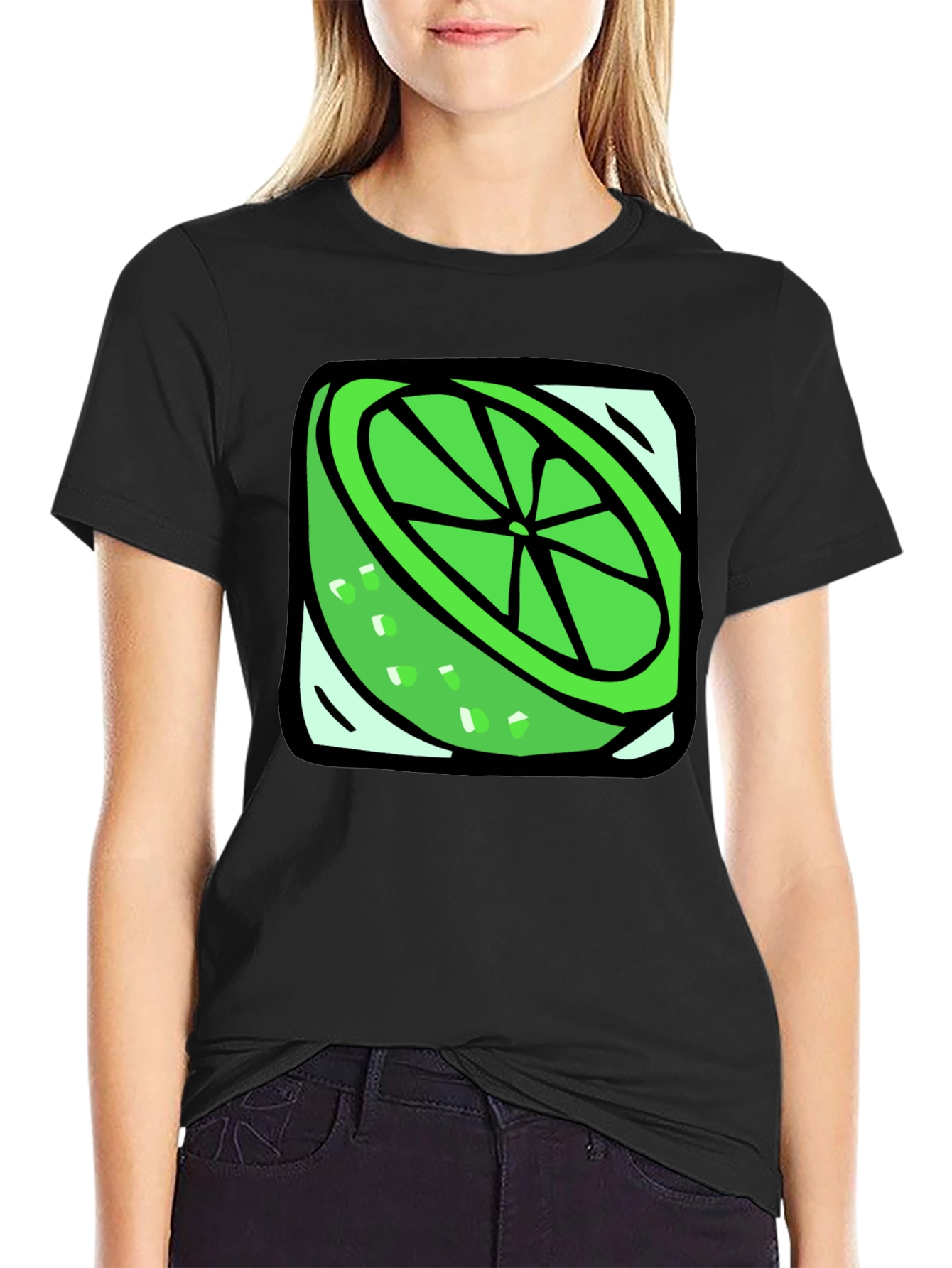 Black Lime Slice Graphic Tee - Fresh & Fun Design view 2