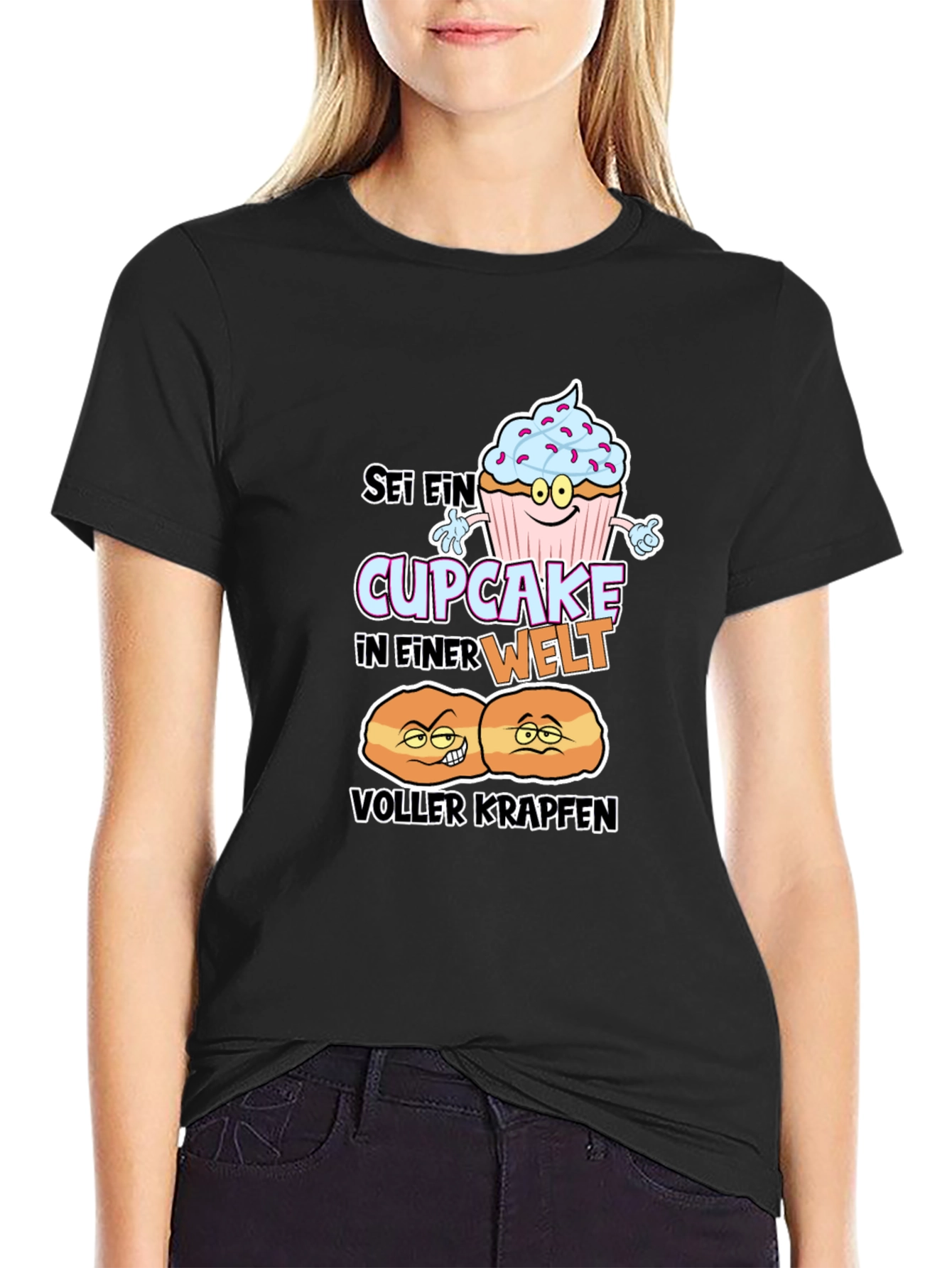Black Cupcake vs Krapfen Graphic T-Shirt view 2